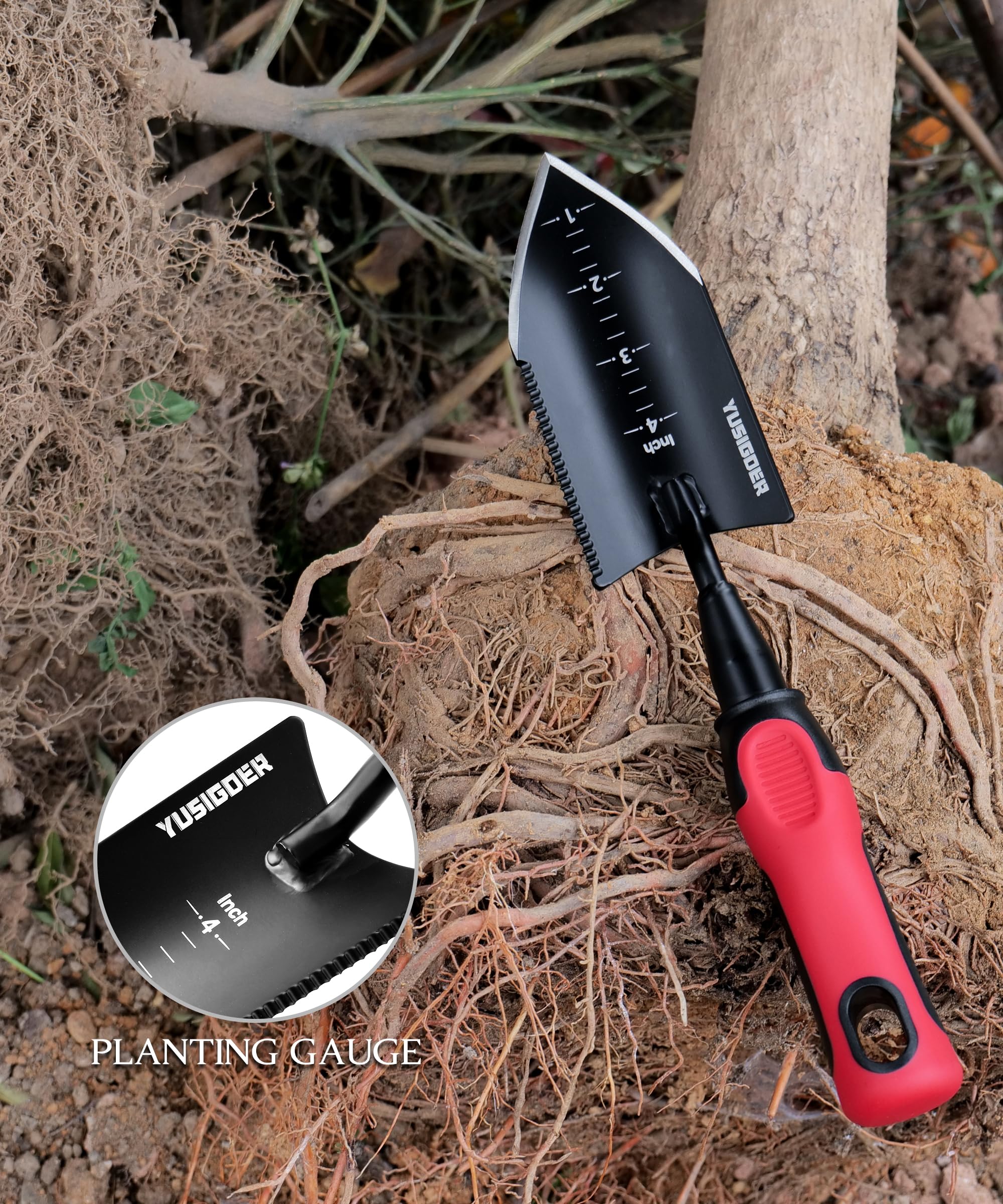 Premium Stainless Steel Garden Hand Tools Set - Heavy Duty Planting Trowel & Weeding Shovel with Ergonomic Red Handle - Ideal for Gardening, Landscaping, Planting Flowers & Vegetables
