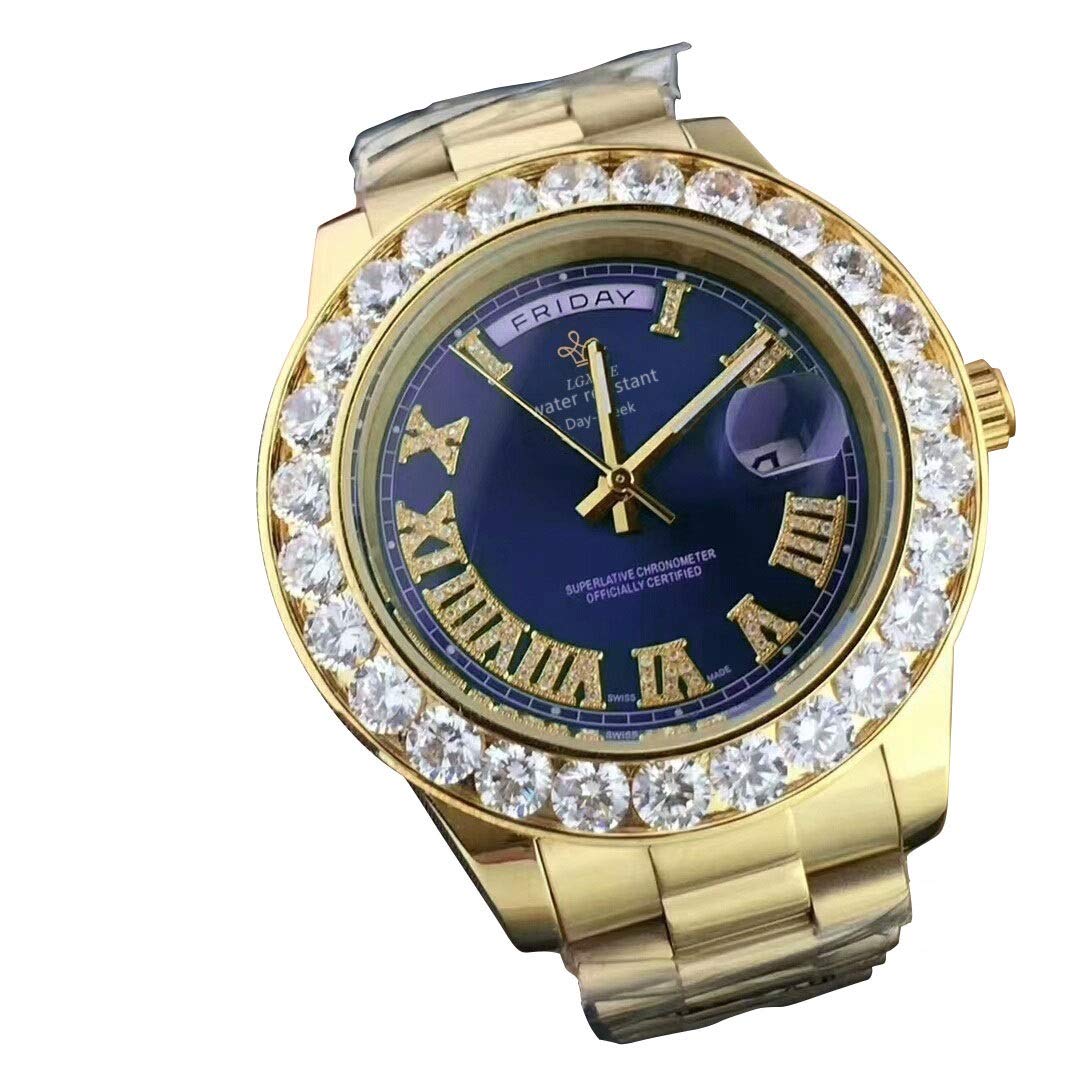 Luxury Men's Gold Watch with Big Crystal MK Diamonds - Waterproof Dress Watch for Business & Formal Occasions - Elegant Reloj para Hombre for Gifts & Special Events