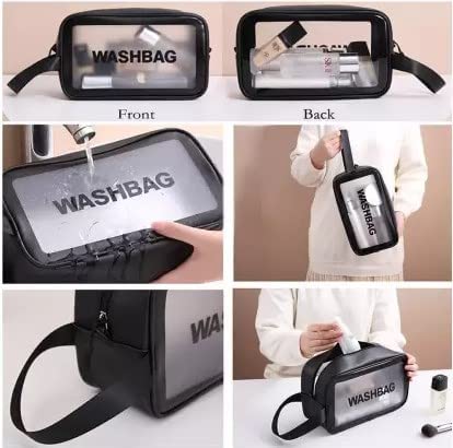 Waterproof PVC Clear Toiletry Bag - Travel Cosmetic Makeup Organizer with Zipper for Women & Men (Black Small) - Perfect for Airplane Carry-on, Gym, Beach & Daily Essentials Storage