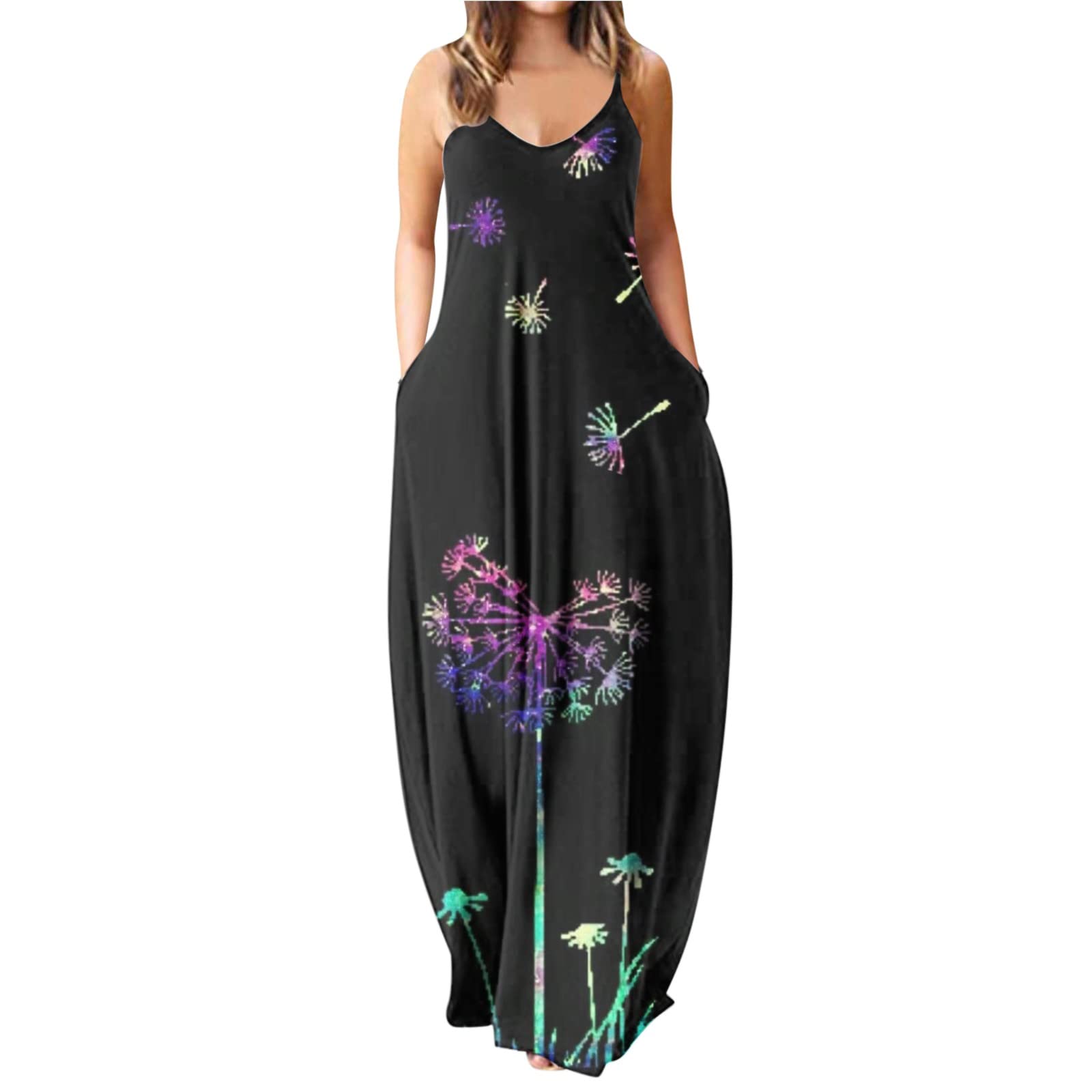 Women's Summer Dresses - Sexy V Neck Sleeveless Long Maxi Boho Beach Dress - Perfect for Vacation, Party & Casual Wear