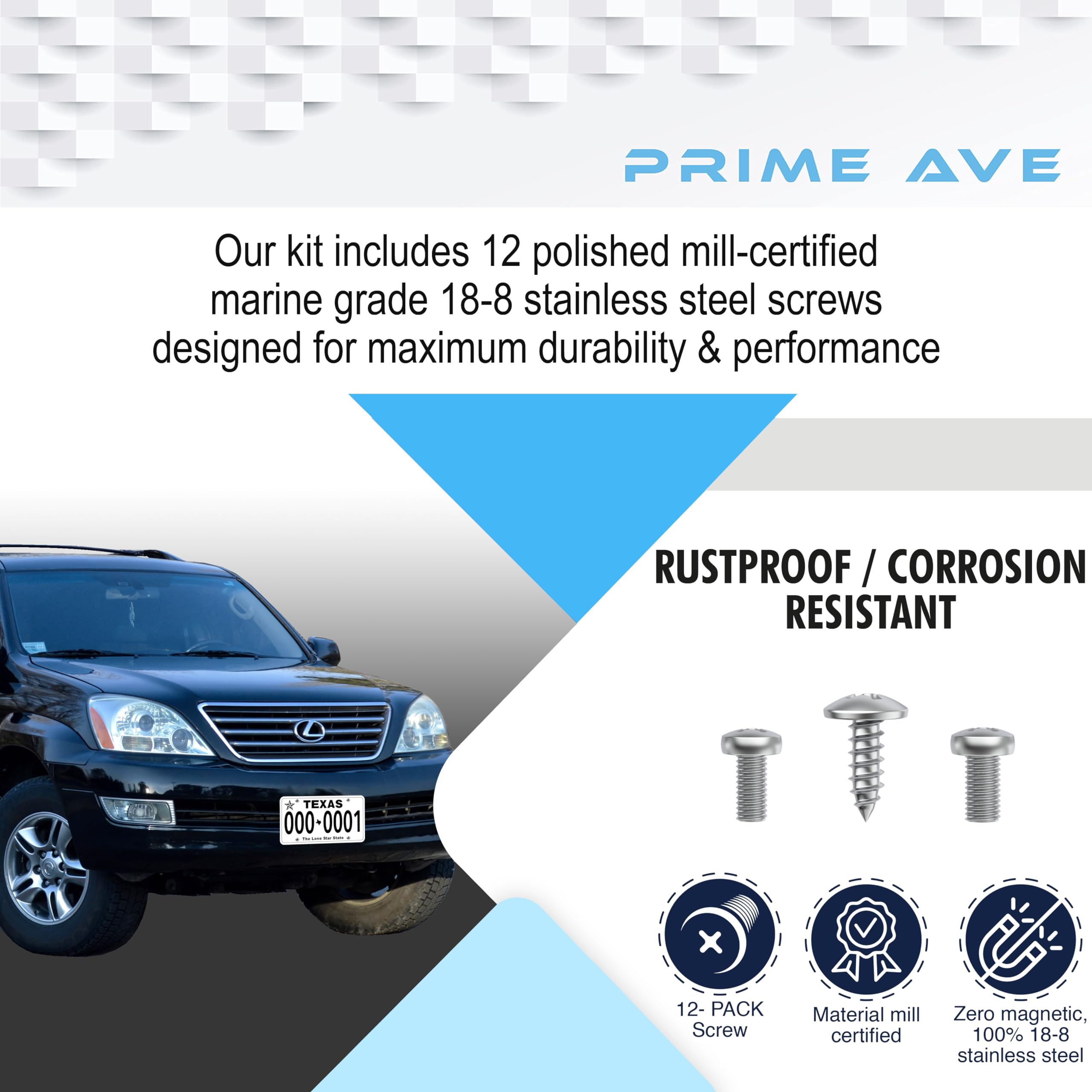 Premium Stainless Steel License Plate Screws Kit - Rust Proof Front & Rear Screws for License Plates, Frames, Covers - Compatible with Toyota, Lexus, Scion - Perfect for Car Registration & Vehicle Customization