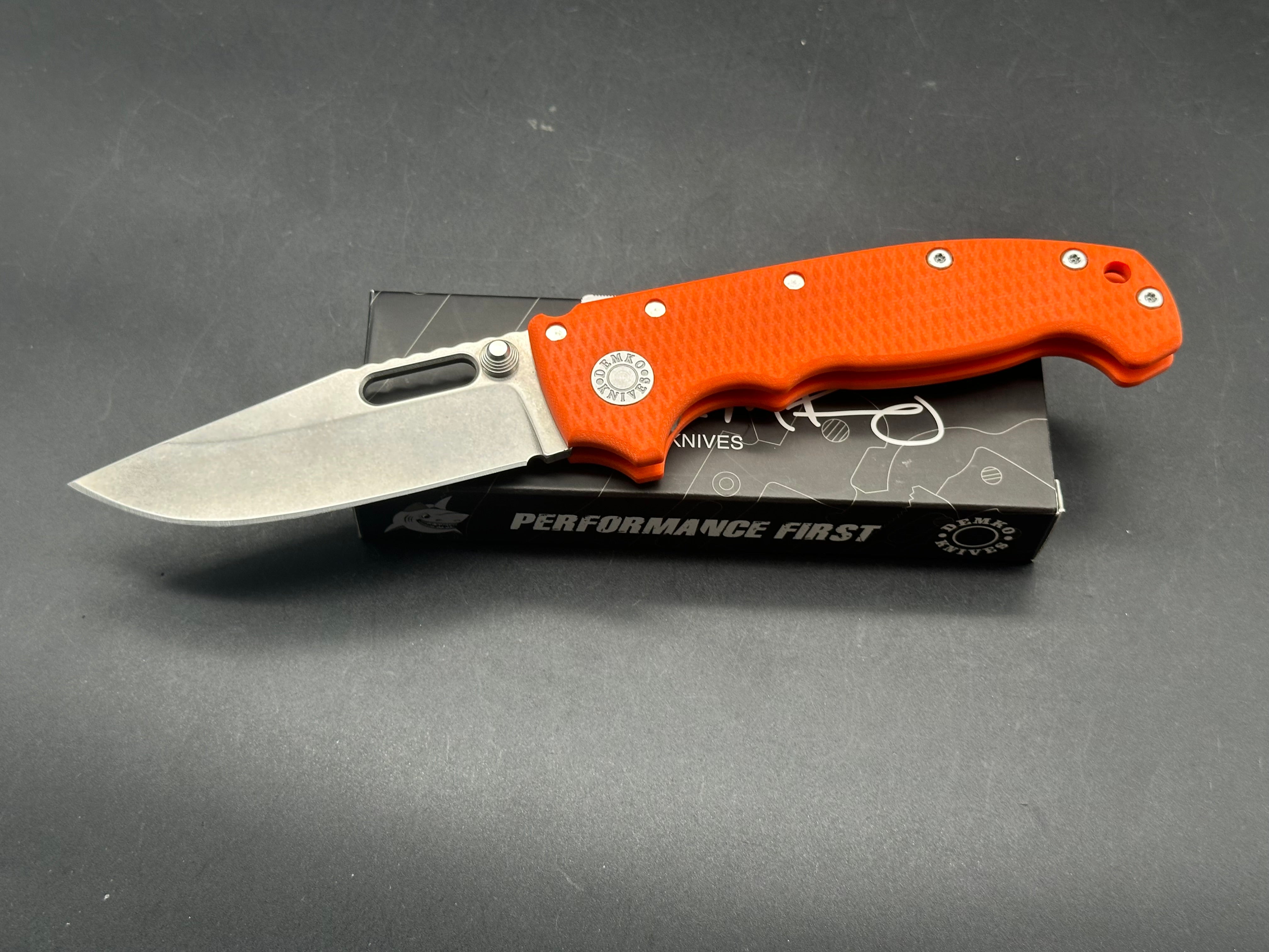Demko AD20S Folding Knife - 20CV Steel Blade, Orange G10 Handle - EDC, Outdoor, Camping, Hunting & Survival Gear