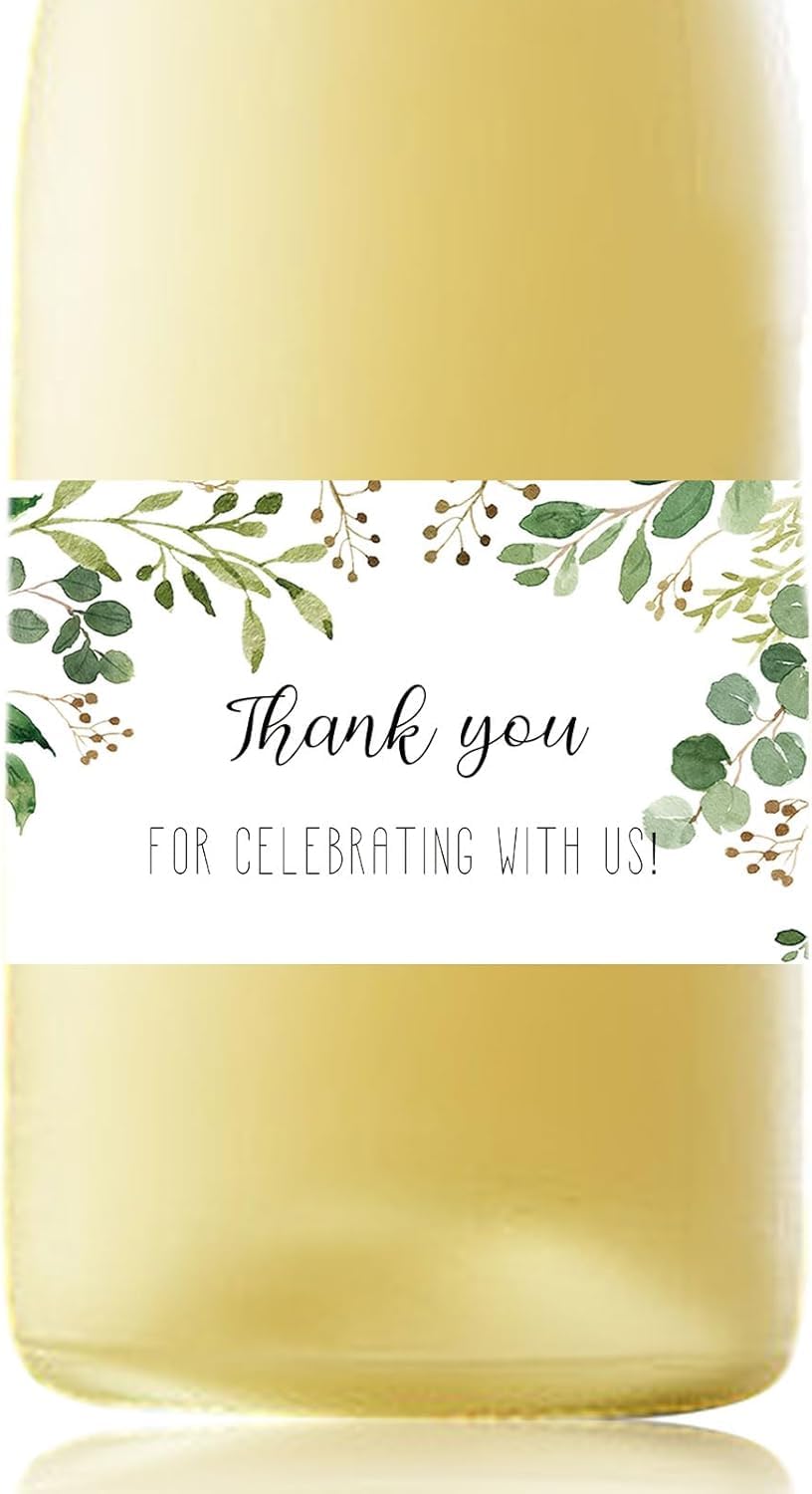 50 Pcs Mini Champagne Bottle Labels - Greenery Thank You Stickers for Wedding, Bridal Shower & Birthday Party | Floral Wine Labels for Celebrations & Special Events