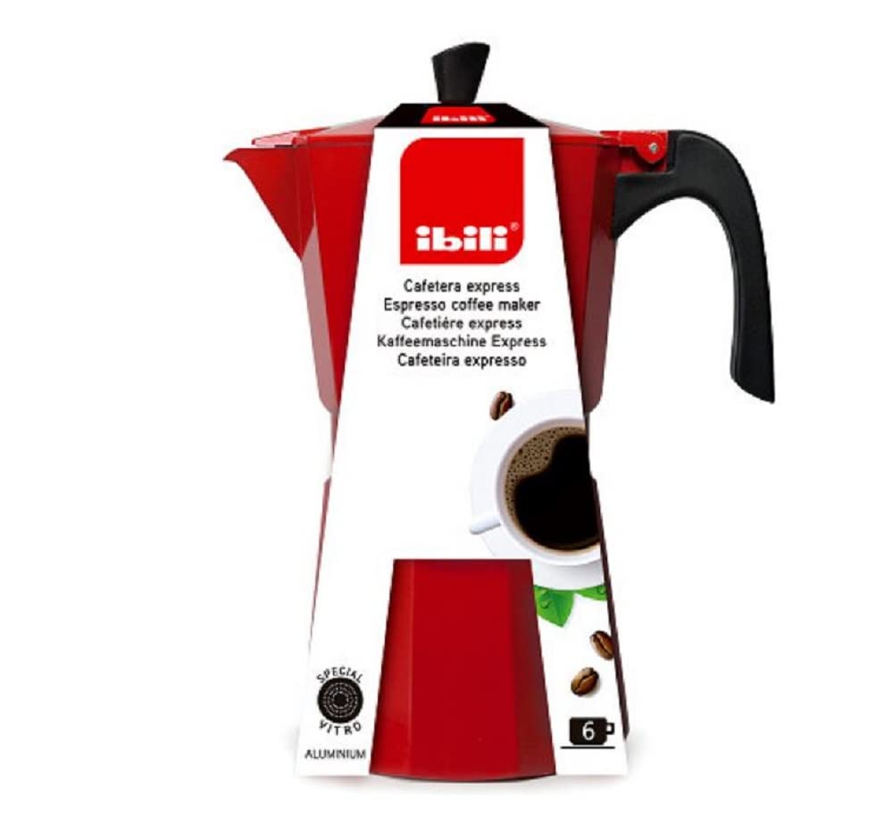 IBILI Bahia Express Stovetop Espresso Maker - 9 Cup (450ml) Aluminum Moka Pot in Red - Perfect for Home, Office & Camping Coffee Brewing