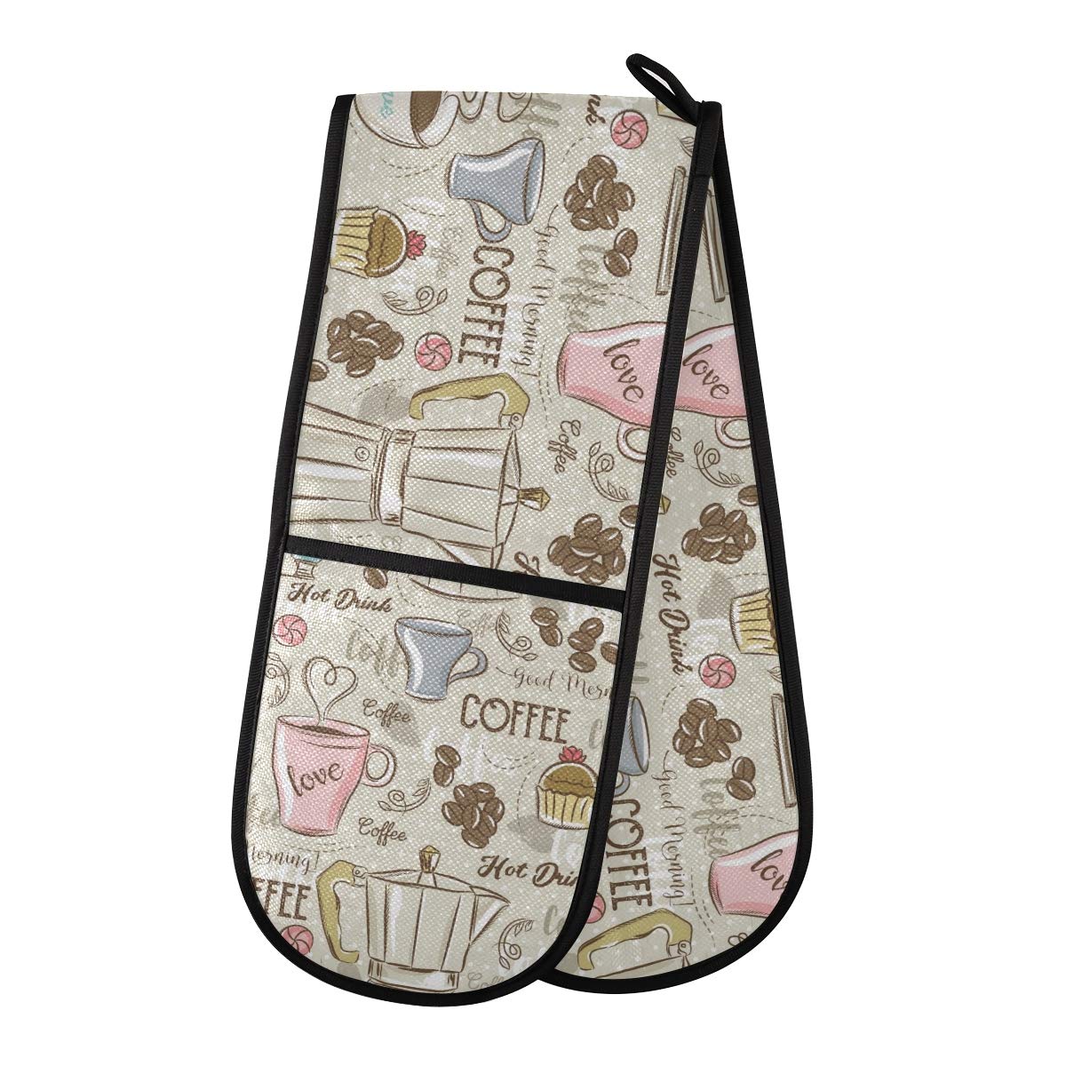 Heat-Resistant Quilted Double Oven Mitts - Extra Long BBQ & Baking Gloves for Kitchen, Coffee Maker & Cooking (Perfect for Grilling, Baking, Roasting & Handling Hot Pots/Pans)