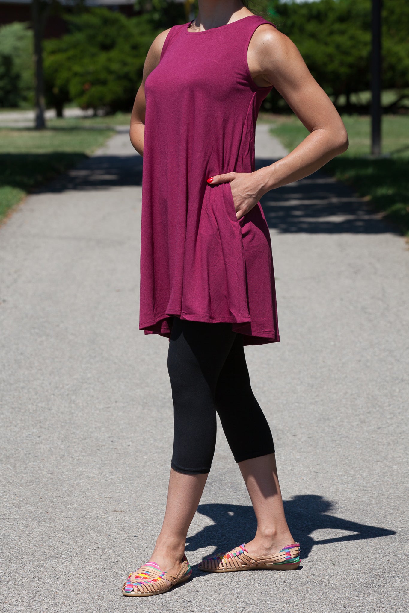 Long Tank Tunic with Pockets - Women's Casual Loose Fit Summer Top - Perfect for Beach, Yoga, and Everyday Wear