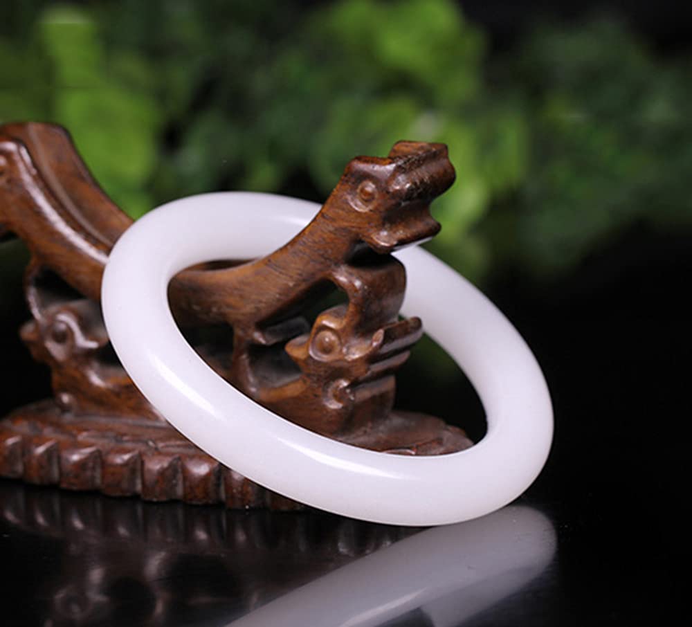 Genuine Hetian Jade Bangle Bracelet - Natural White Jade Sheep Fat Pure Gold Silk Bangle (52-64mm) with Gift Box | Elegant Jewelry for Women, Perfect Gift for Birthday, Anniversary & Special Occasions