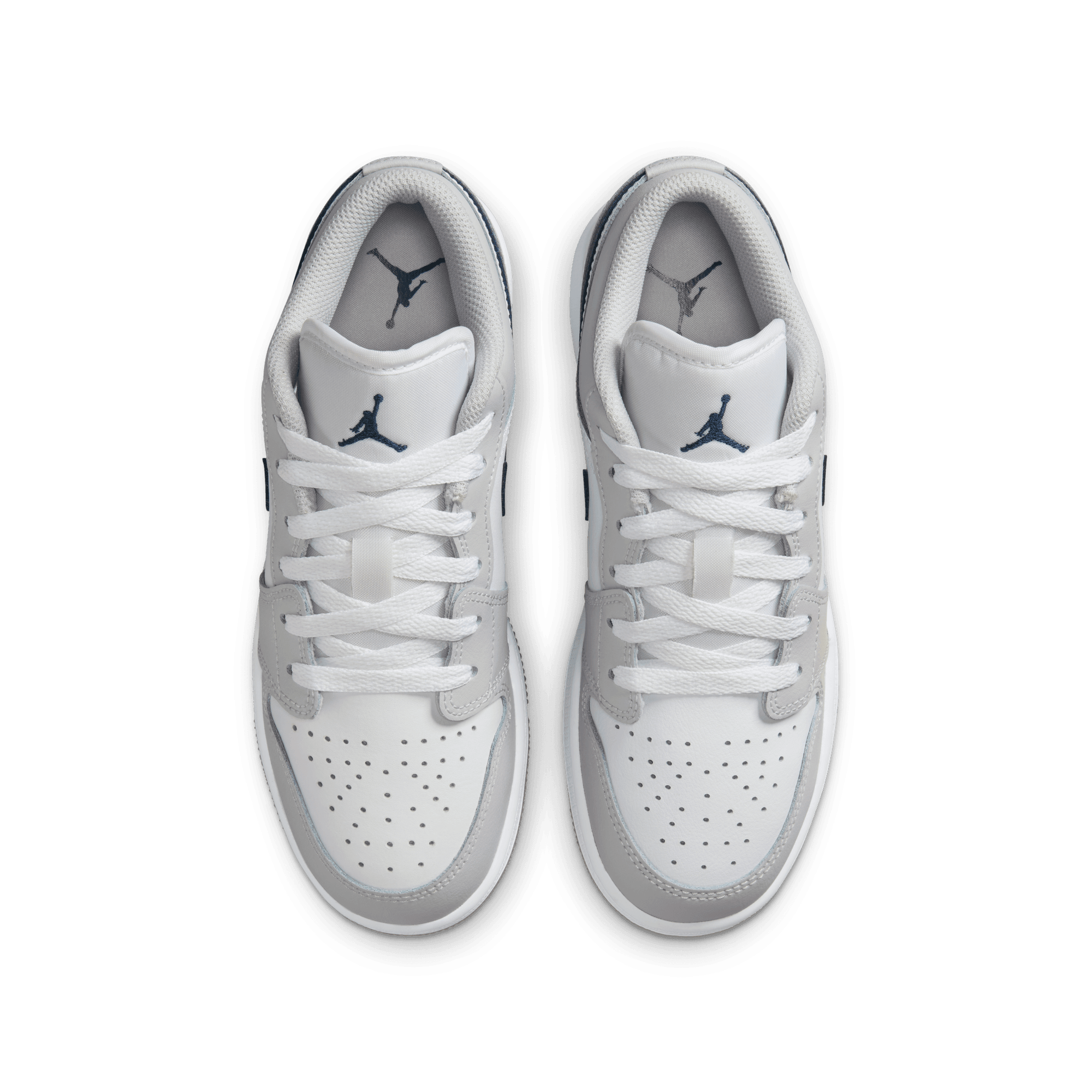 AIR JORDAN 1 LOW (GS) Sneakers - White/Midnight Navy/Neutral Grey - Kids Basketball Shoes for Casual Wear & Sports