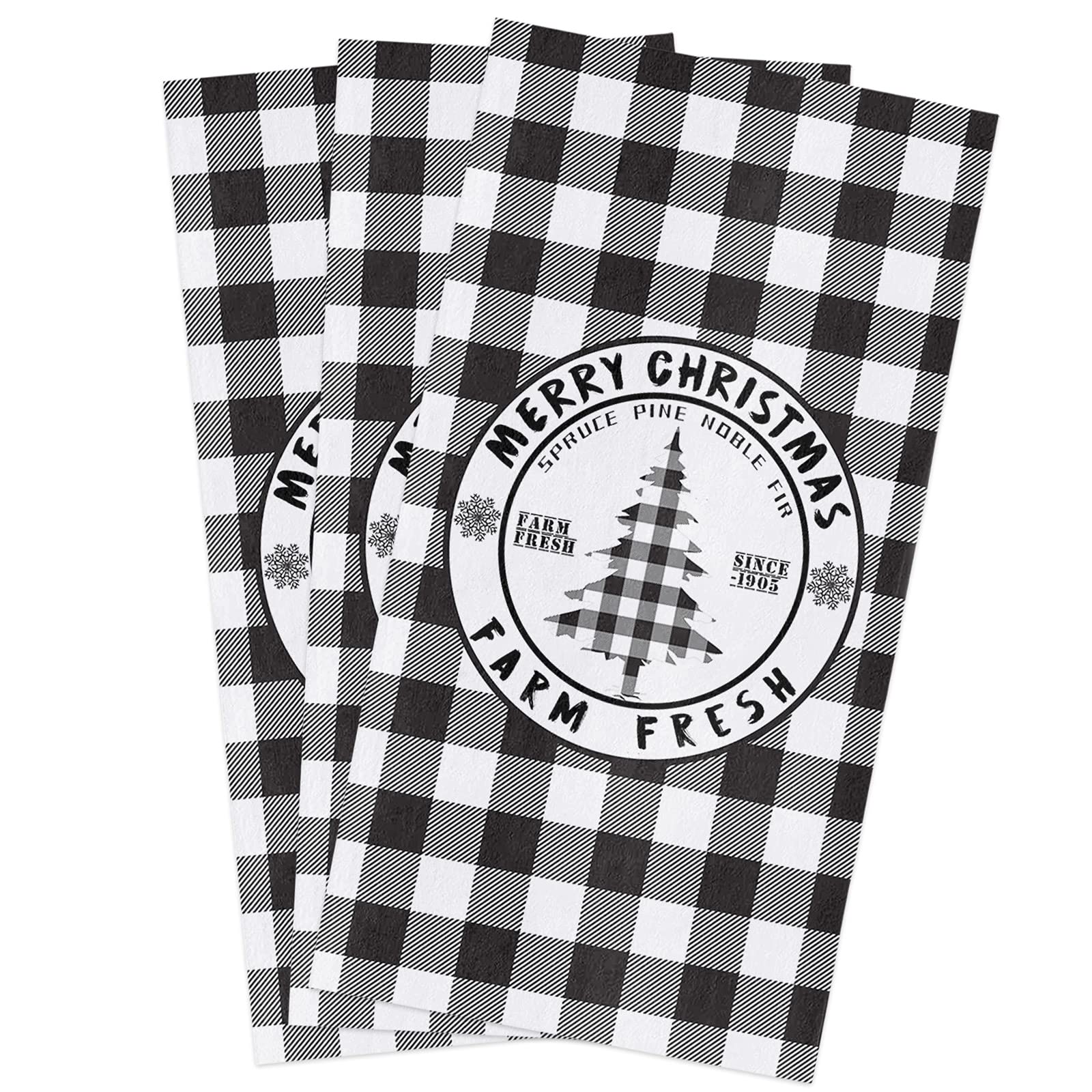 Super Absorbent Microfiber Dish Towels 3 Pack - Soft Christmas Buffalo Plaid Kitchen Towels for Cleaning, Hand Drying & Decor | Farmhouse Holiday Decor, Dish Cloths, Tea Towels for Kitchen, Bathroom & Bar Use