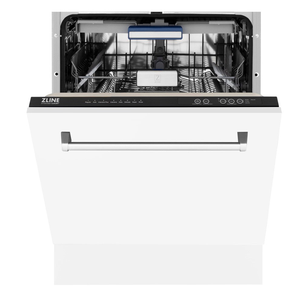 ZLINE 24 Inch Tallac Series 3rd Rack Dishwasher - White Matte Panel & Traditional Handle, 51dBa Ultra Quiet (DWV WM 24) - Perfect for Modern Kitchens & Open-Concept Homes