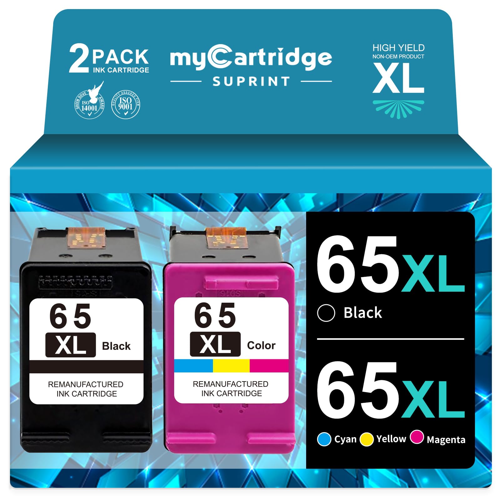 Remanufactured HP 65XL Black Ink Cartridge - Replacement for HP 65/65XL - Compatible with DeskJet 2700, Envy 5055, 3755 Printers - High Yield Printing for Home & Office Use
