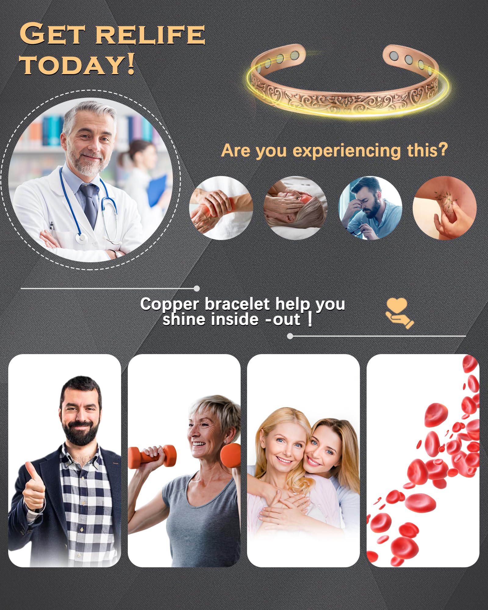 Jeracol 12X Ultra Strength Copper Bracelets for Men & Women - 99.99% Pure Solid Copper Magnetic Therapy Bracelet with Tree of Life Design - Arthritis Pain Relief & Improved Circulation - Comes with Elegant Gift Box - Perfect for Daily Wear, Yoga, Meditation & Wellness Gifts