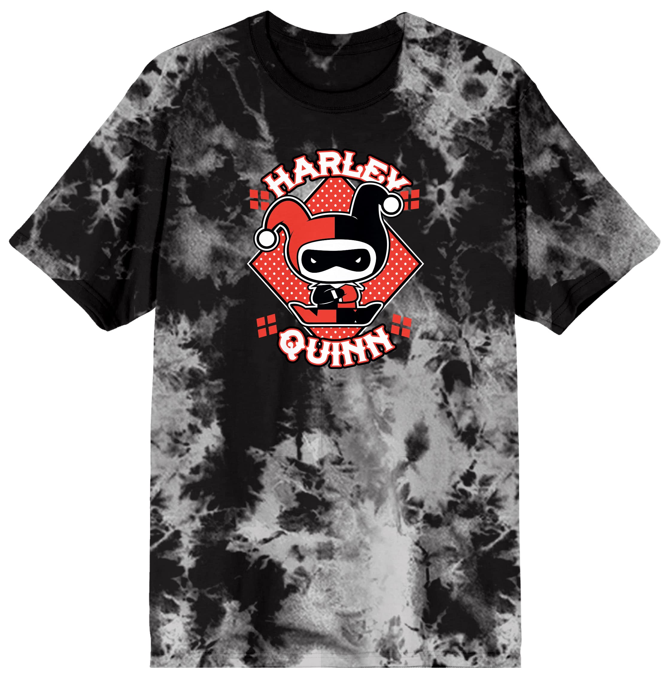Harley Quinn Chibi Graphic Black and Gray Cloud Wash T-Shirt for Women - Cute Anime Harley Quinn Shirt for Cosplay, Comic Con, and Casual Wear