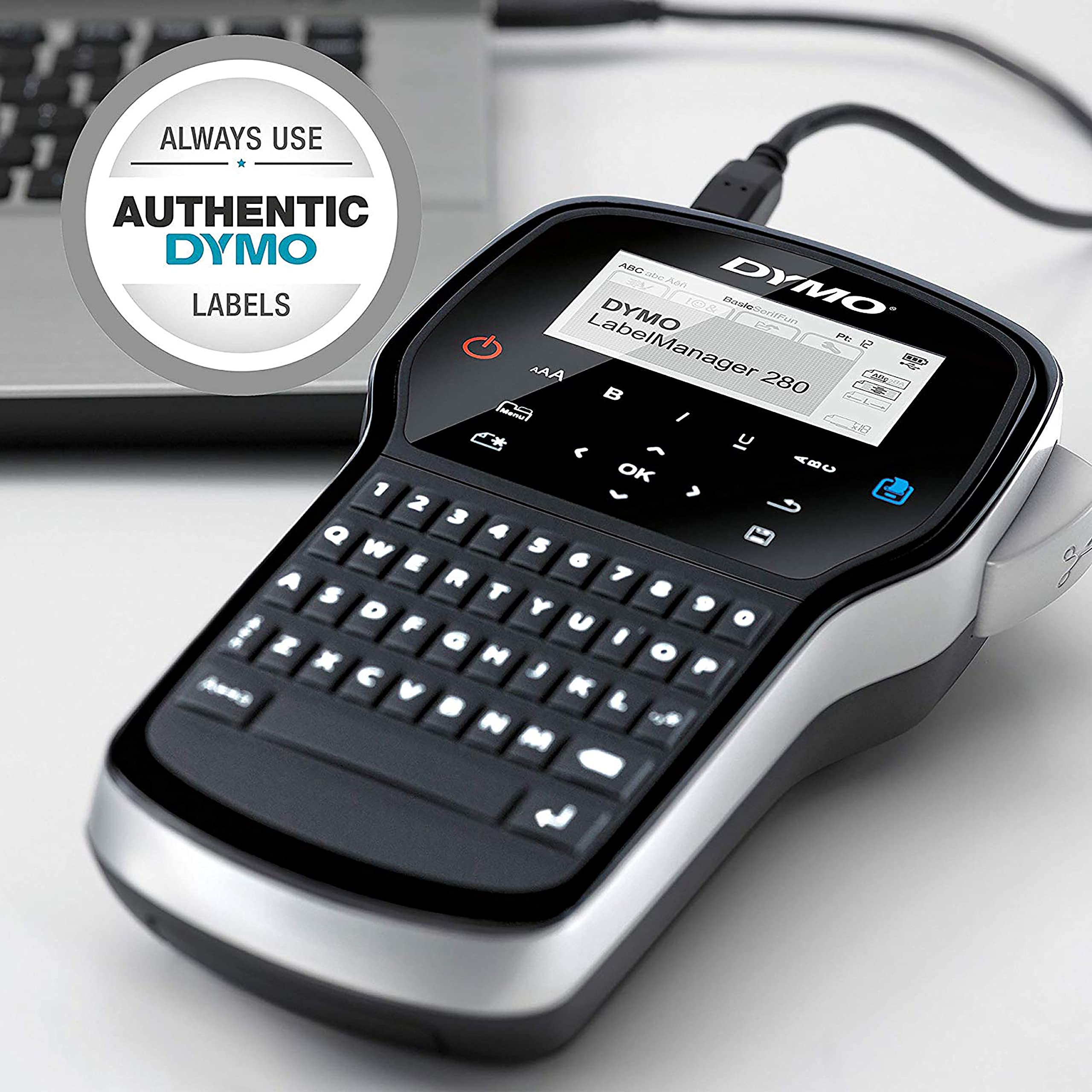 Dymo S0968960 Label Manager 280 Portable Label Maker with QWERTY Keyboard - Black (UK Plug Included) | Perfect for Office Organization, Shipping Labels & Home Storage