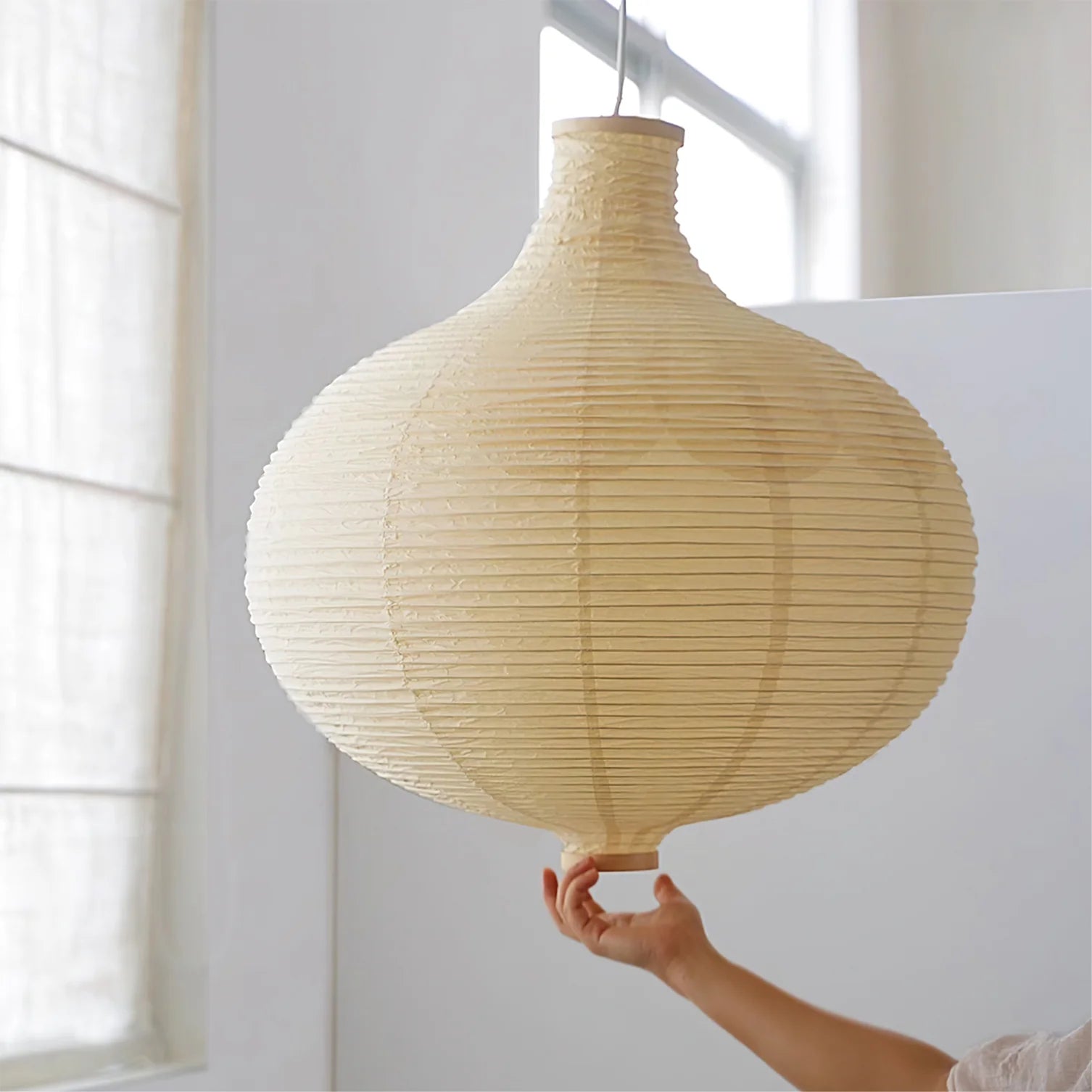 Handmade Washi Paper Pendant Lamp - Japanese Style Rice Paper Hanging Light for Living Room, Bedroom & Dining Room Decor