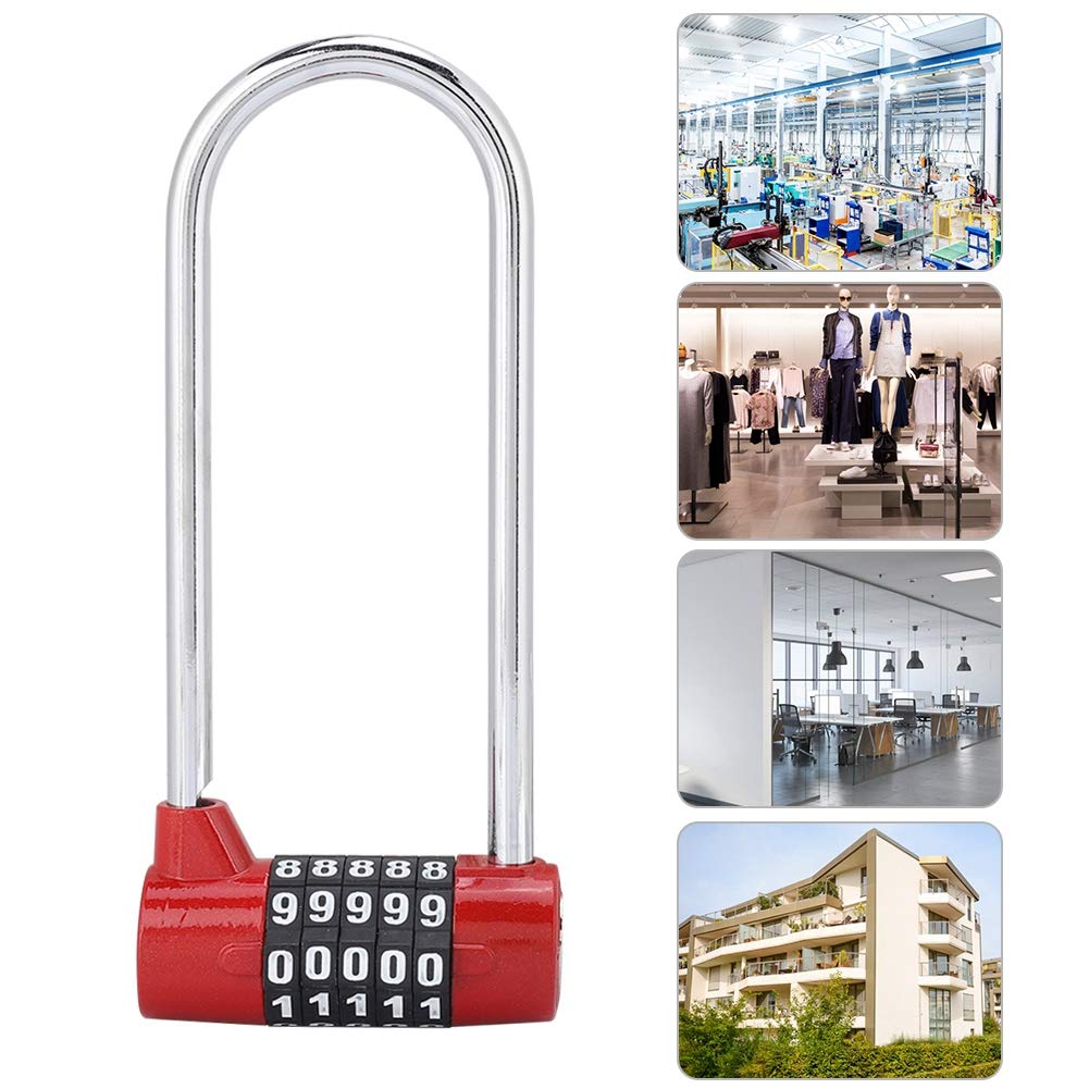 Sonew 5-Digit Resettable Combination Padlock - Heavy Duty Alloy U-Shape Security Lock for Gym, School, Cabinet & Locker - Extra Long Durable Design (Red) - Perfect for Lockers, Storage Units, Toolboxes & Outdoor Gates