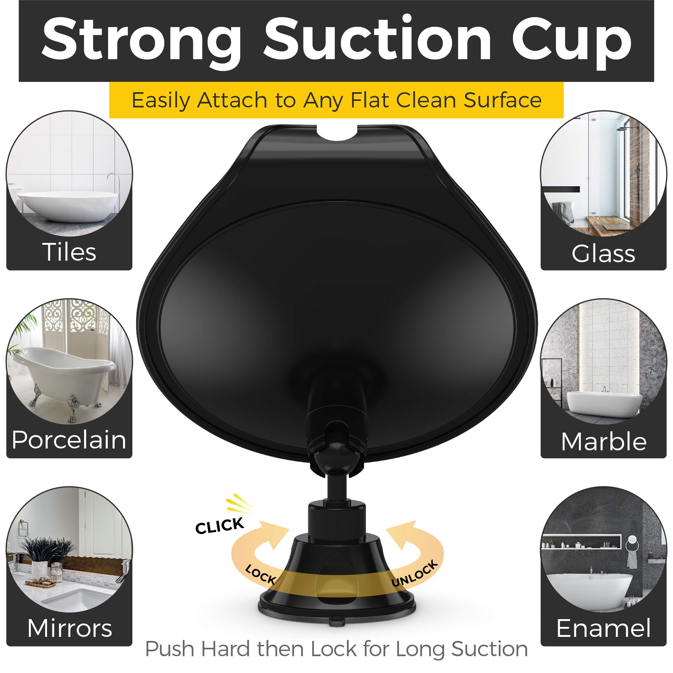 HONEYBULL Fogless Shower Mirror with Suction Cup & Razor Holder - Anti-Fog Bathroom Mirror for Shaving, Grooming & Makeup - Perfect Shower Accessory for Men & Women (Black)