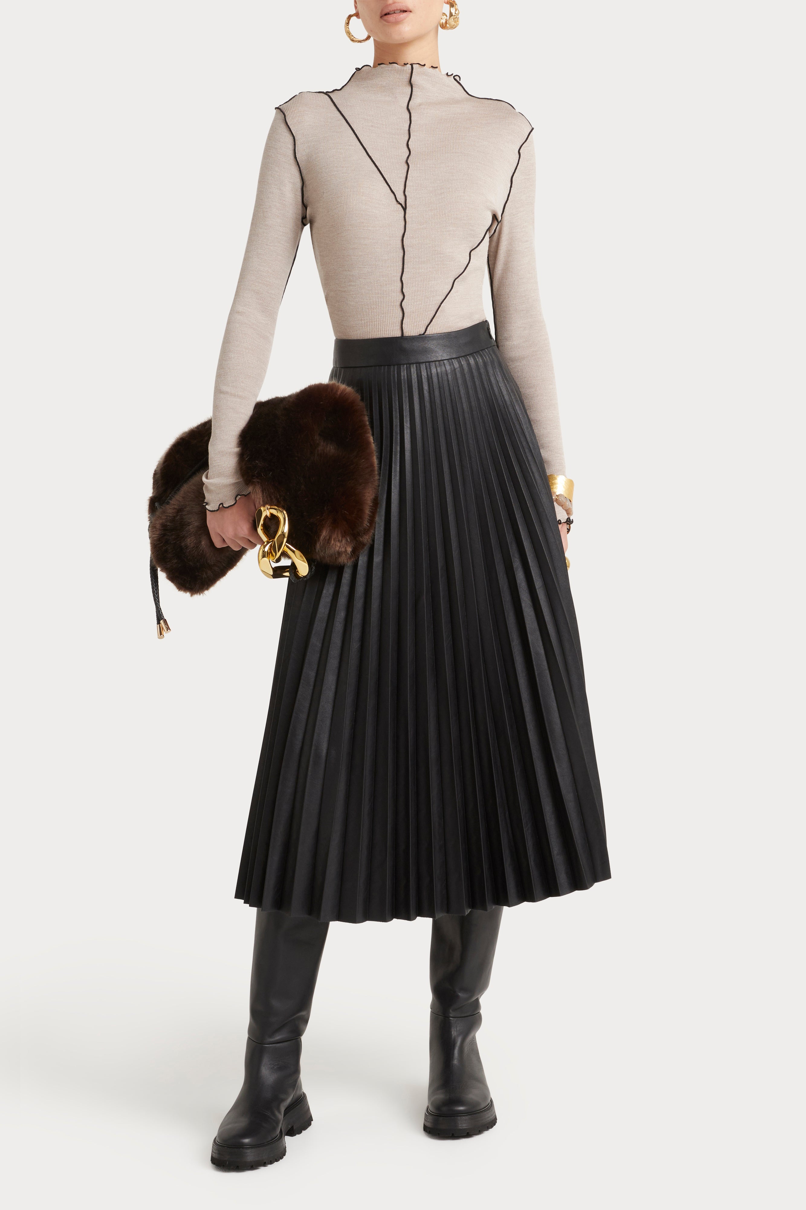 Husk Magik Skirt - Women's Black Midi Skirt for Casual & Office Wear | Flowy A-Line Skirt with Pockets | Perfect for Work, Dates & Everyday Outfits