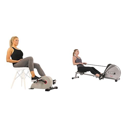Sunny Health & Fitness Under Desk Bike Pedal Exerciser & Mini Elliptical - Compact Rowing Machine Rower Ergometer - Perfect for Home Office Workouts & Small Space Fitness