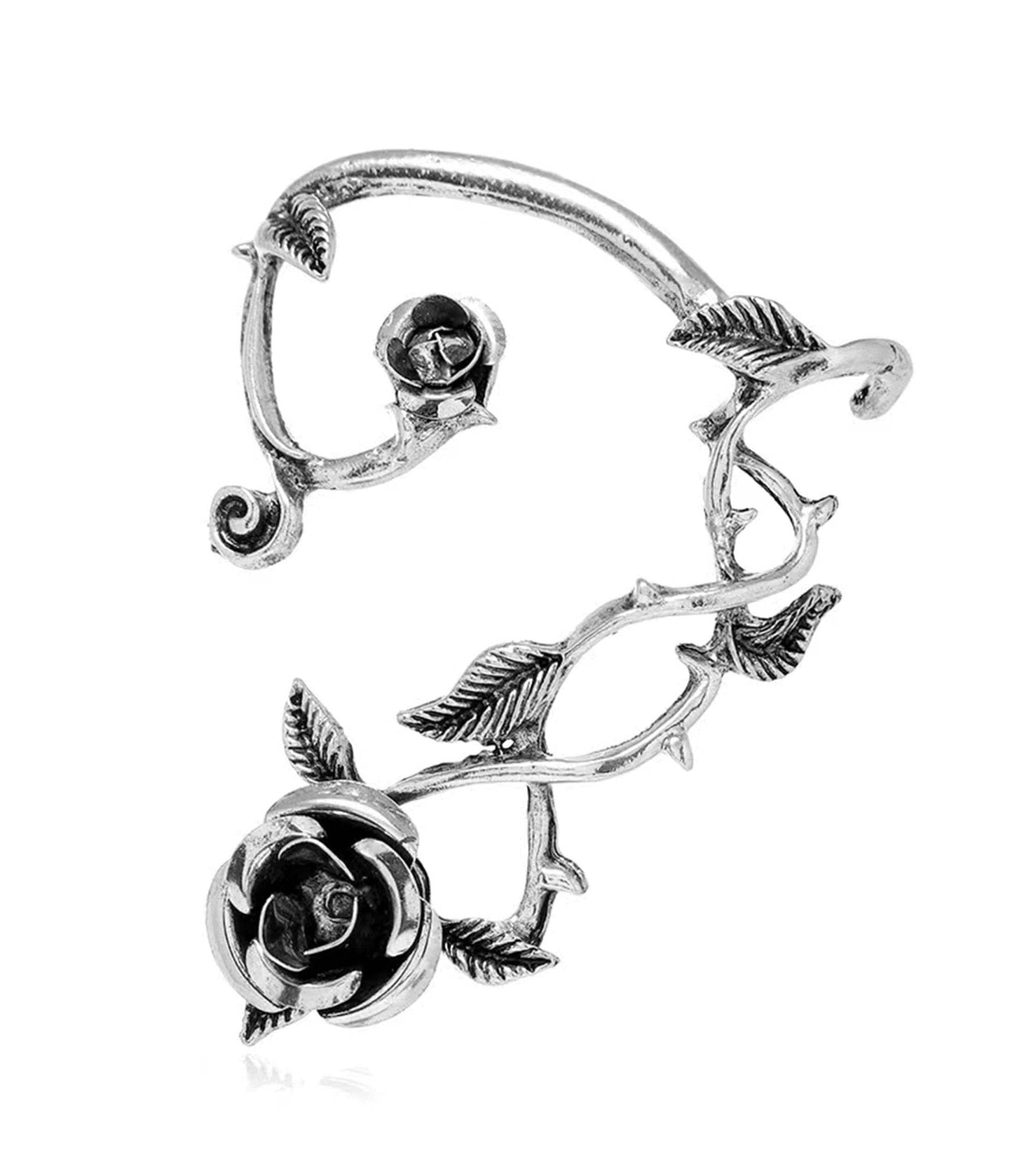 Silver Rose Thorn Ear Cuff - Elegant Gothic Jewelry for Women | Perfect for Parties, Weddings & Everyday Wear