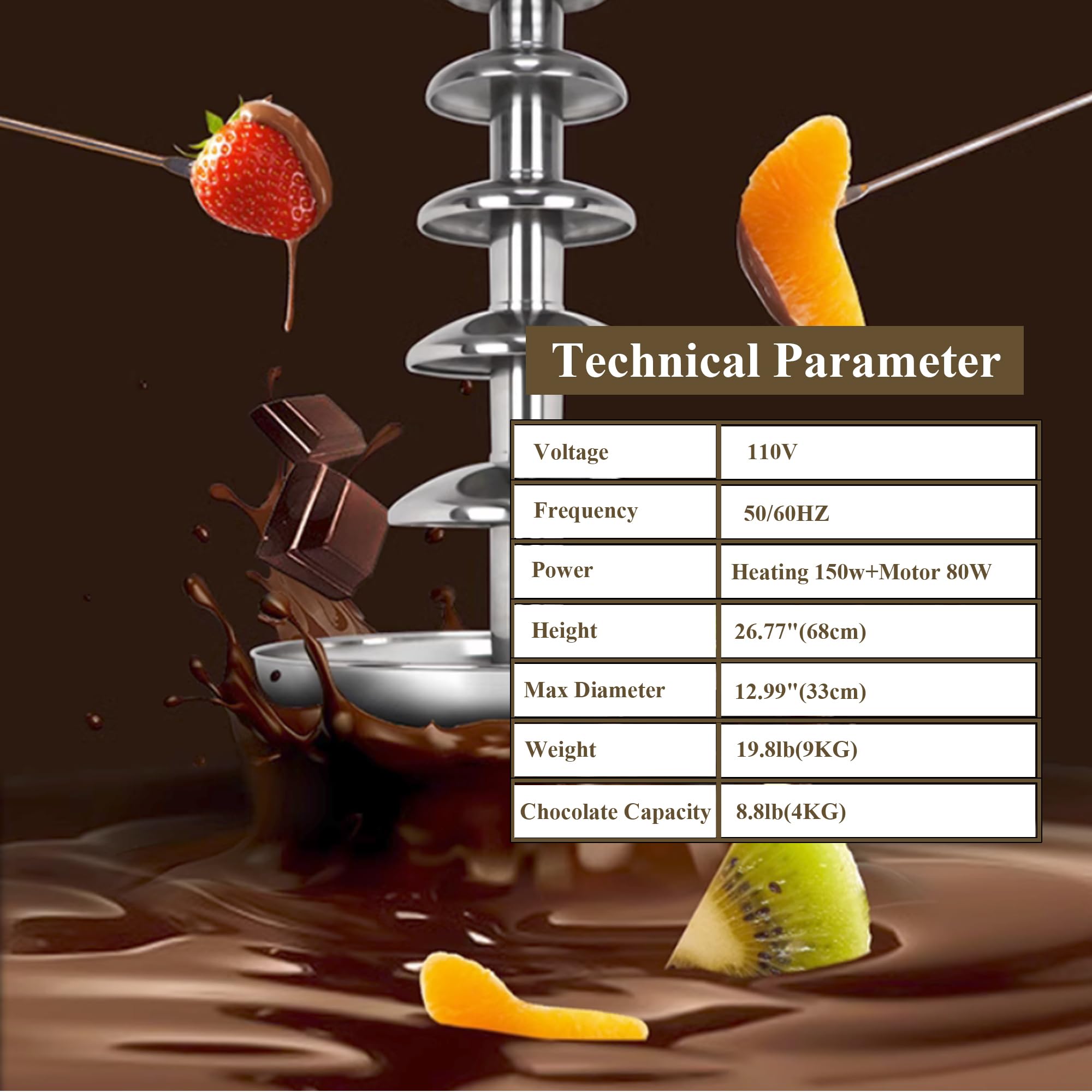5-Tier Stainless Steel Chocolate Fountain Machine - 110V Hot Chocolate Melting Fondue Fountain for Weddings, Parties, Birthdays | Perfect for Dessert Buffets, Catering Events & Holiday Gatherings