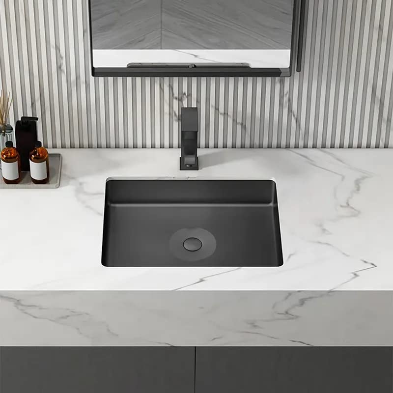 Luxury Black Stainless Steel Undermount Rectangular Bathroom Sink - Modern Wash Basin for Vanity, Powder Room & Guest Bath Installation