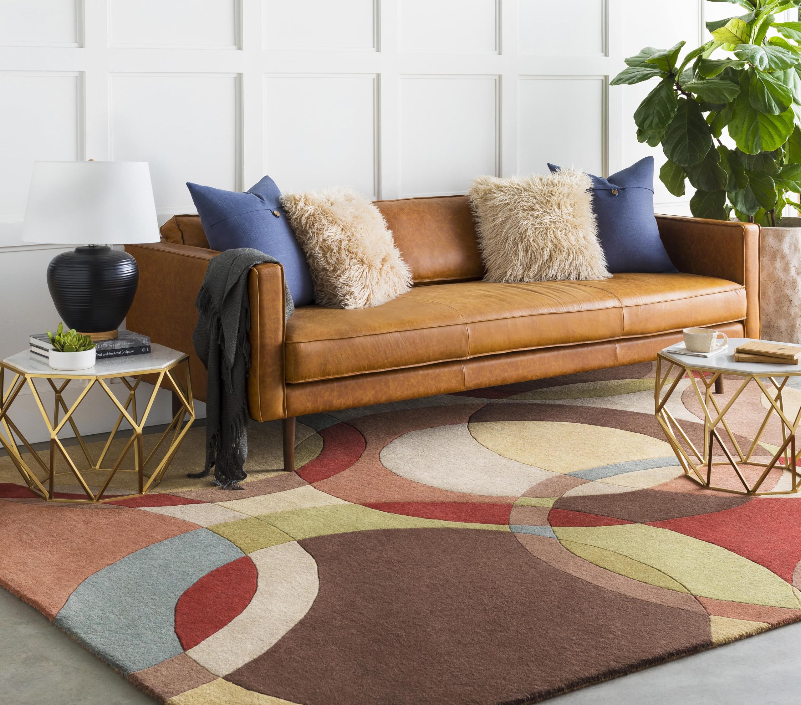 Mark&Day 4x6 Modern Tan Wool Area Rug - Soft & Durable Brown Red Carpet for Living Room, Bedroom, Kitchen - Perfect for Home Decor & High Traffic Areas (4' x 6')