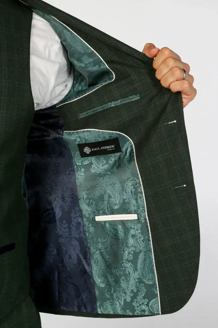 Paul Andrew Leo Men's 3 Piece Check Suit - Beige or Green | Formal Business Attire for Weddings, Interviews & Office Wear