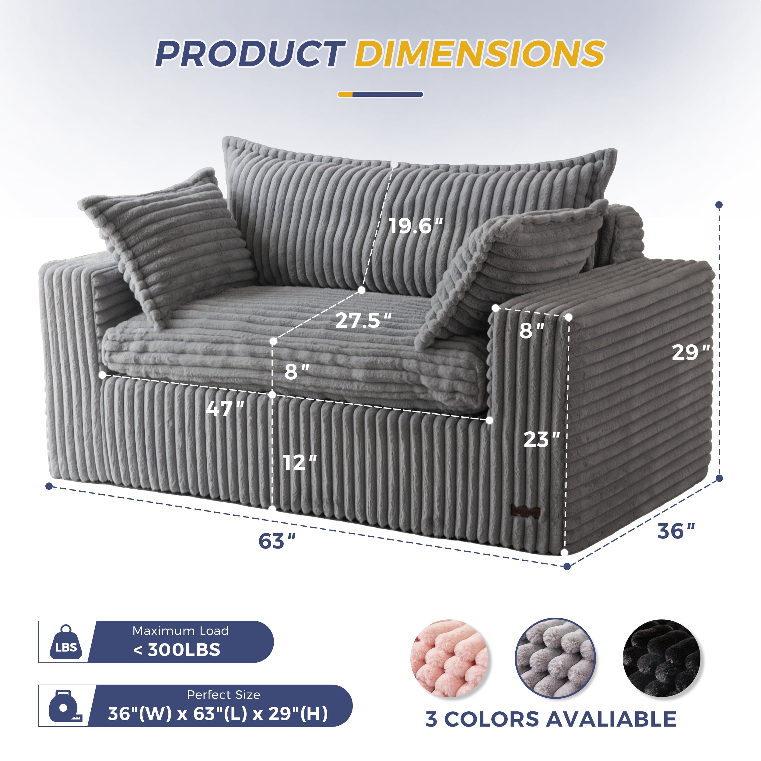 MAXYOYO Bean Bag Chair - Upholstered Loveseat Sofa with Deep Seating & Wide Armrests | No Assembly Boneless Couch in a Box | Perfect for Living Room, Bedroom, Office & Apartment | Dark Grey | Great for Relaxing, Lounging & Small Space Living