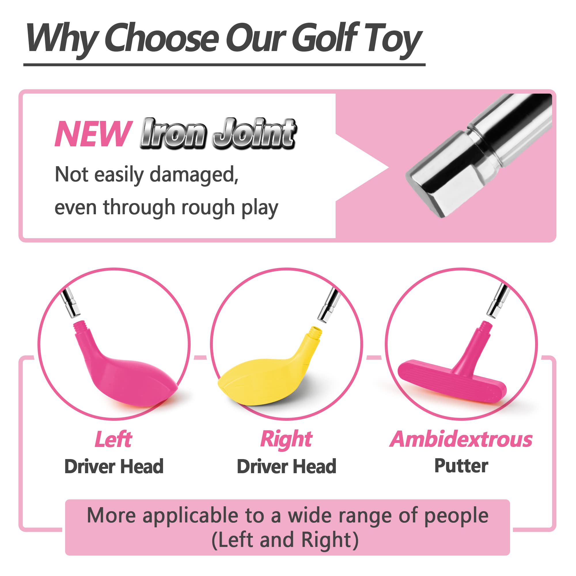 iPlay iLearn Pink Golf Toys Set for Girls & Boys - Adjustable Left & Right Handed Kids Golf Clubs - Outdoor Sports Toys for Ages 3-8 - Indoor/Backyard Golf Game - Active Exercise & Birthday Gift for Toddlers (Perfect for Backyard Play, Birthday Parties & Preschool Sports Activities)