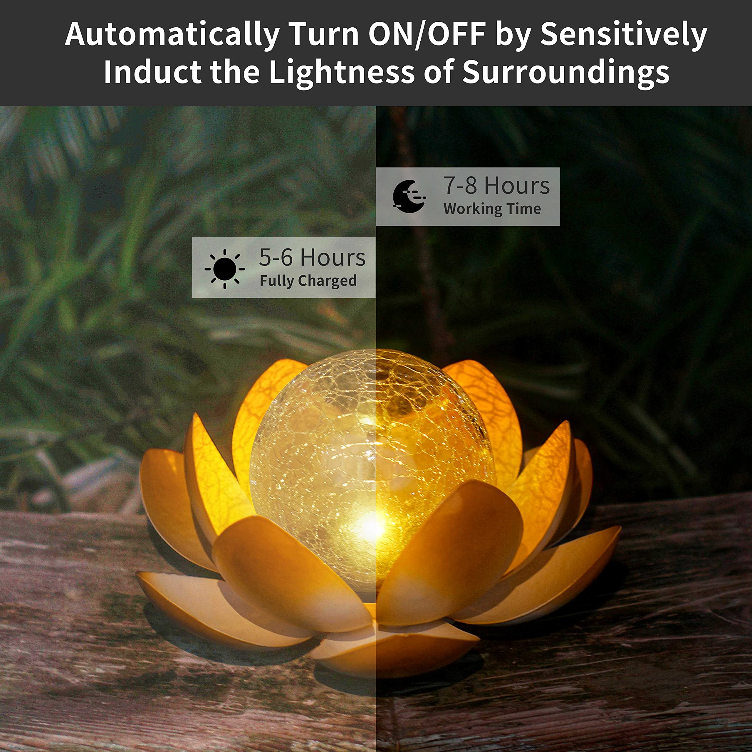Decorman Solar Garden Lights Outdoor - Waterproof Crackle Glass Lotus LED Flower Lights for Yard, Patio, Lawn, Pathway Decor (1 Pack, Orange) | Perfect for Romantic Evening Ambience, Wedding Decorations & Landscape Lighting
