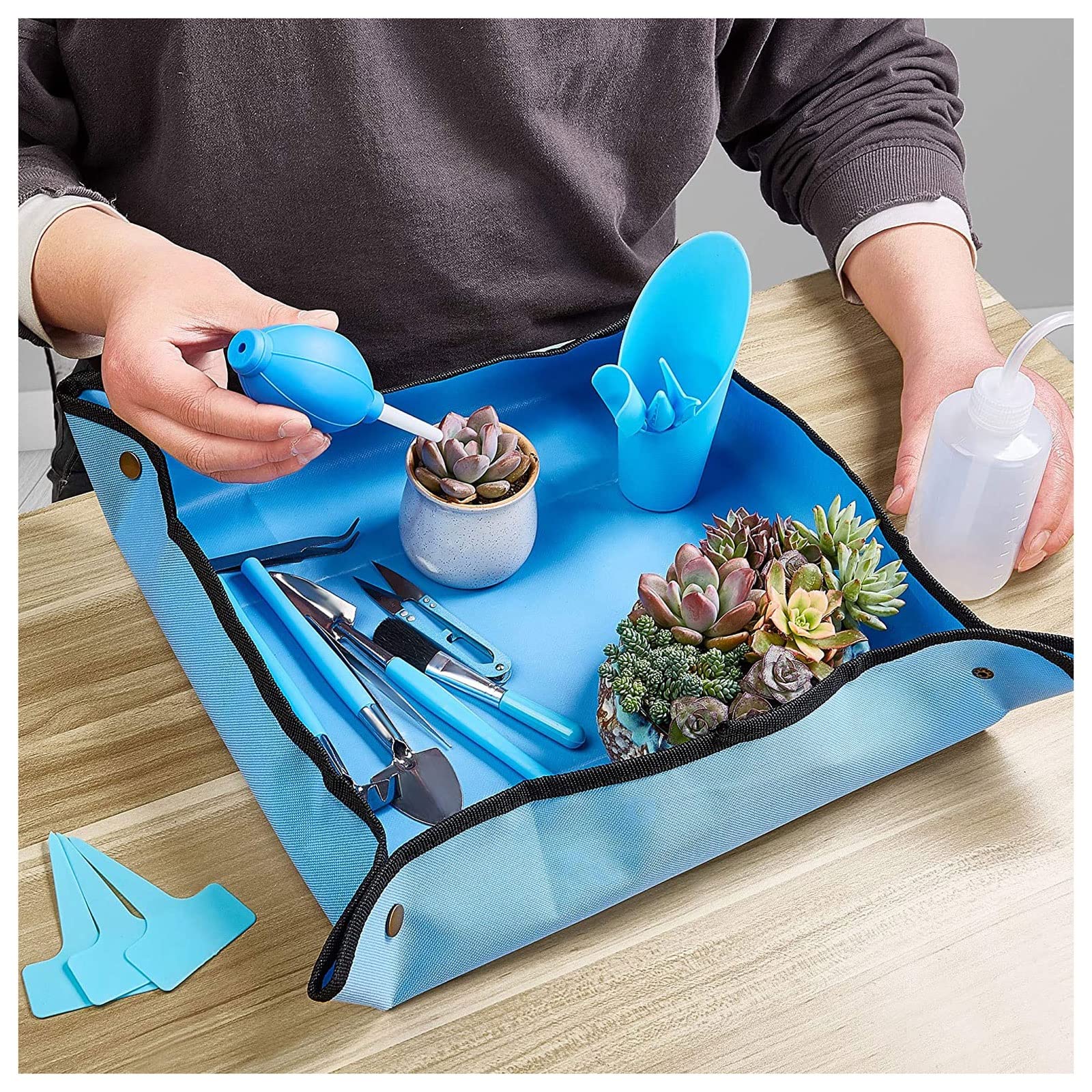 Waterproof Gardening Mat - 100x100cm Oxford Plant Floor Pad, Non-Slip Ground Cover for Indoor/Outdoor Use - Perfect for Potting, Flower Beds & Garden Work (Blue)