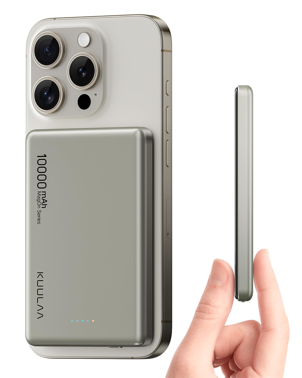 Kuulaa 10,000mAh Magnetic Wireless Power Bank - 20W USB C Fast Charging Portable Battery Pack for iPhone 15 Pro Max/15/14 Plus/13/12 Series (Titanium) - Perfect for Travel, Work & Outdoor Adventures