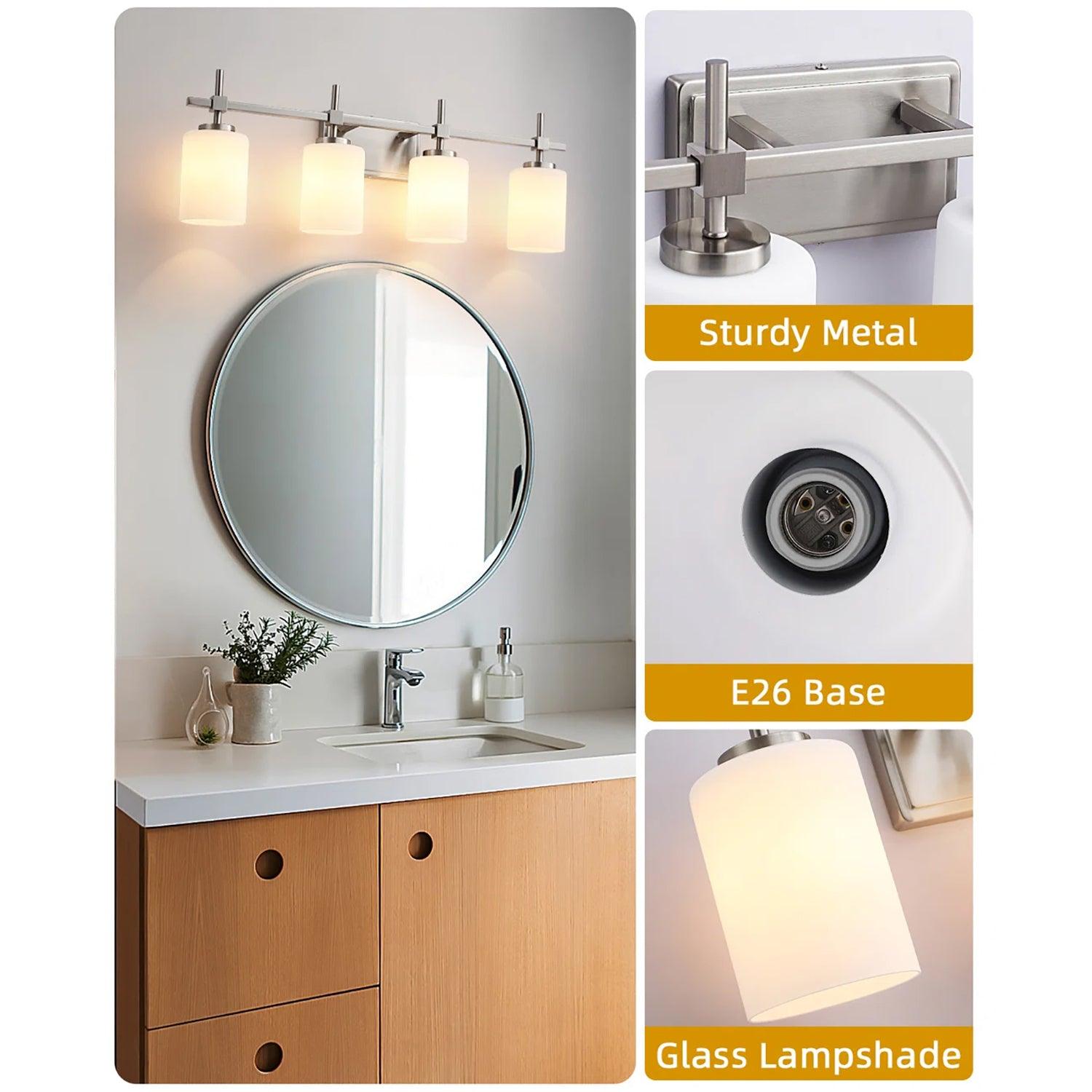 Jasper Gold Modern Frosted Glass 4-Light Bathroom Vanity Light Fixture - Perfect for Bathroom, Powder Room & Dressing Area Lighting