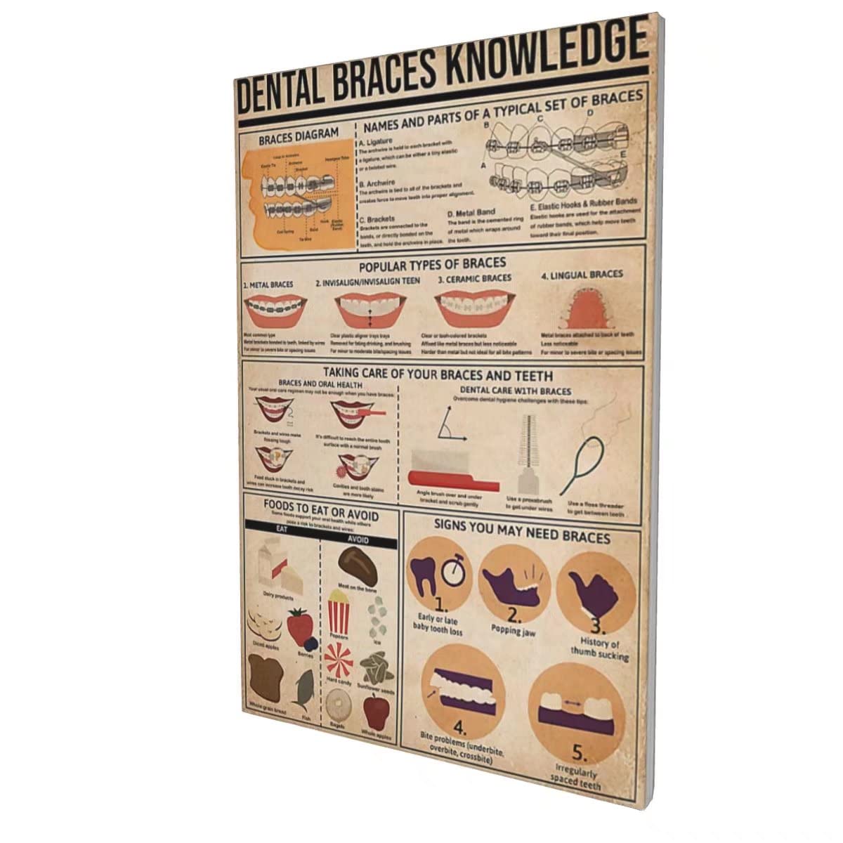 Dental Braces Educational Poster - 12x16 Inch Dentist Office Wall Art, Dental Clinic Decor, Orthodontics Knowledge Print for Home & Living Room - Perfect Gift for Dentists & Patients