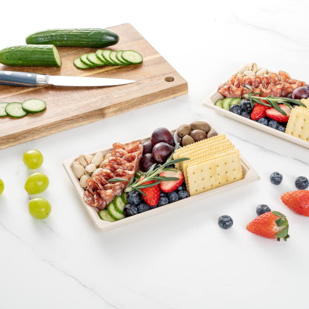 Eco-Friendly 8.5 x 5.4 Inch Large Sushi Trays - 100 Microwavable & Freezable Bagasse Dishes Made from Sugarcane Fiber | Perfect for Appetizers, Entrees & Party Catering | Lids Sold Separately | Sustainable Restaurantware for Sushi Bars & Takeout