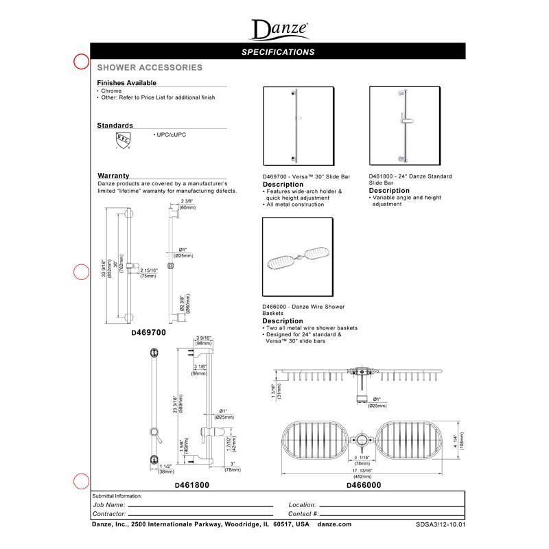 Danze Chrome 24-Inch Adjustable Hand Shower Slide Bar with 6 Spray Settings - Perfect for Bathroom Renovation & Accessible Showering (ADA Compliant)