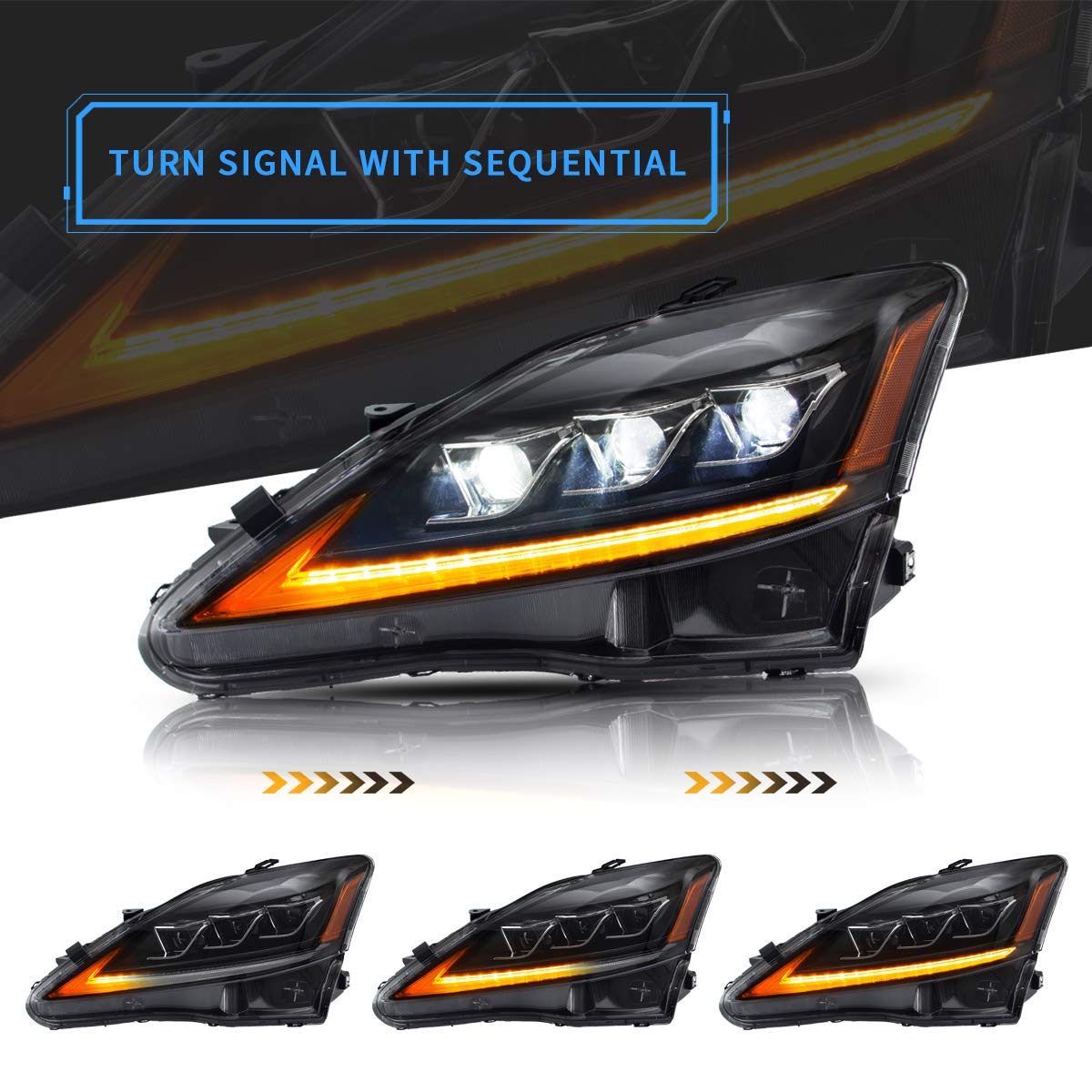VLAND LED Headlights & Tail Lights for Lexus IS250/350 2006-2012 - Amber/Red - Upgrade Your Ride