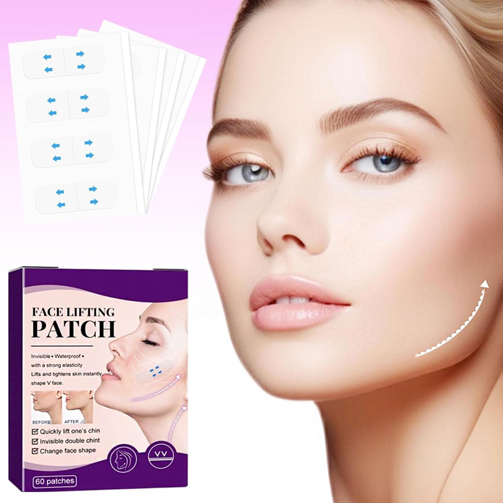 **Invisible Face Lift Tape - Instant Skin Tightening & Double Chin Reduction (60 Pcs) | Reusable Facial Lifting Stickers for Sagging Skin & Neck Firming | Perfect for Makeup, Events & Everyday Use**