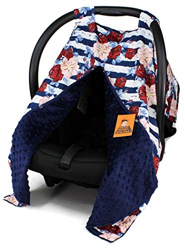 Blush Flowers and Navy White Stripes/Navy Minky Dot
