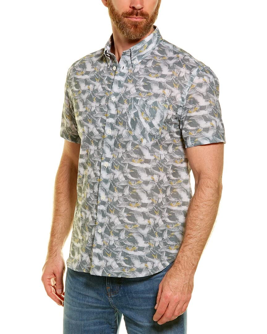 Billy Reid Men's Short Sleeve Pelican Sketch Button-Down Shirt - Casual Summer Wear for Outdoor Activities & Travel