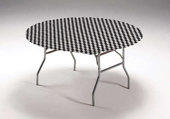 12-Piece Bulk Black Checkered Stay-Put Round Table Covers - Perfect for Parties, Weddings, and Events