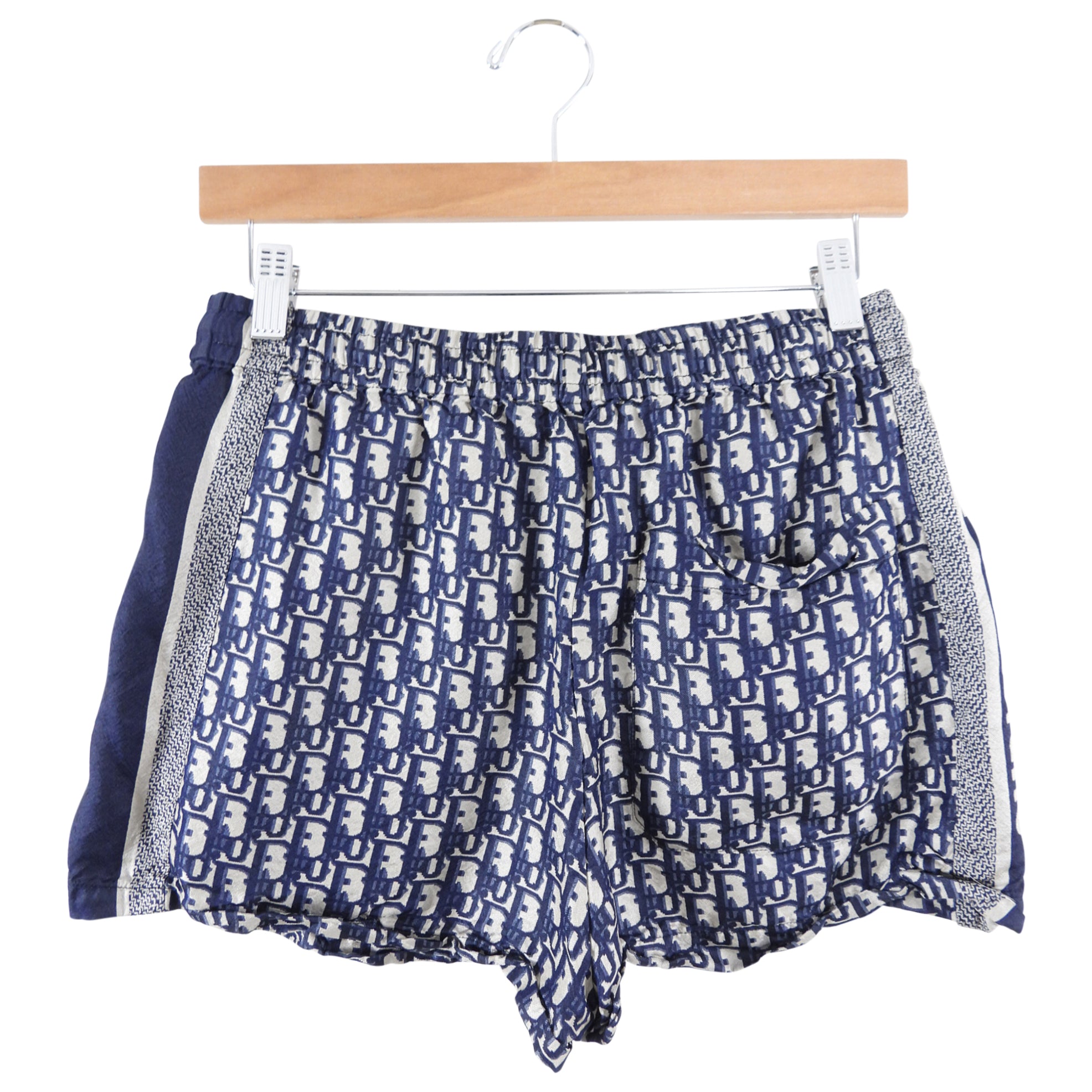 Christian Dior Navy Blue Oblique Silk Shorts with Logo - Size FR36/US4 - Perfect for Summer Vacations & Luxury Beach Outings