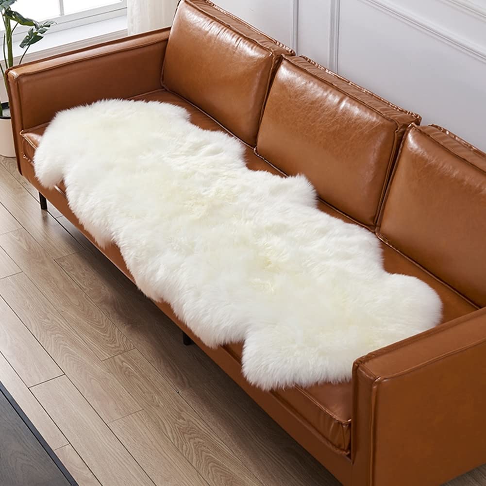 Premium Genuine Sheepskin Rug 2.2'x6.2' - Natural Double Pelt Fluffy Fur Rug for Nursery, Bedroom & Living Room | Ultra Soft Luxury Throw Carpet for Cozy Home Decor, Pet Bed & Yoga Mat