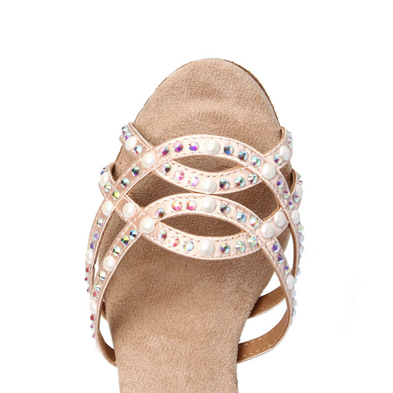 Sparkling Pink Satin Latin Dance Shoes with Rhinestones - Perfect for Ballroom, Salsa & Competition Dancing