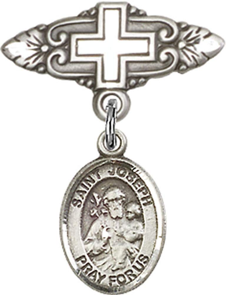 Sterling Silver Baby Badge with St. Joseph Charm & Cross Pin - Religious Jewelry for Christening, Baptism & First Communion Gifts - Handmade in USA