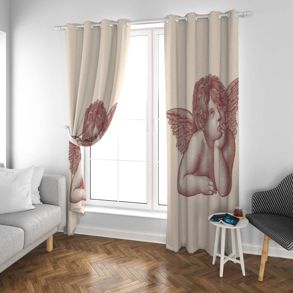 Kuizee Blackout Curtains 84×55 Inch, 2 Panels - Sunlight Blocking Vintage Angel Cherub Hand-Painted Design for Living Room & Bedroom, Thermal Insulated Grommet Top Window Drapes - Perfect for Nursery, Home Theater & Light Sleepers
