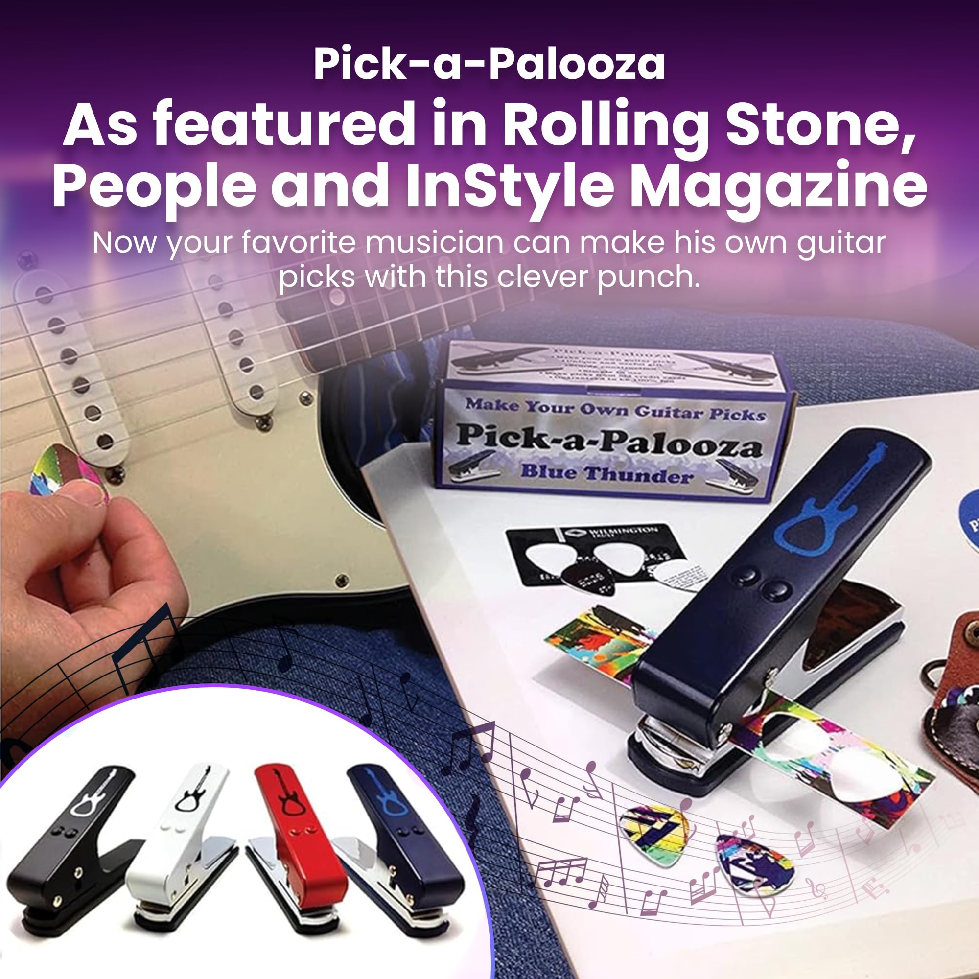 DIY Guitar Pick Punch Kit - Premium Pick Maker with Leather Keychain Holder, 4 Pick Strips & File - Red - Perfect for Musicians, Guitarists & Craft Lovers (Great Gift for Music Enthusiasts)