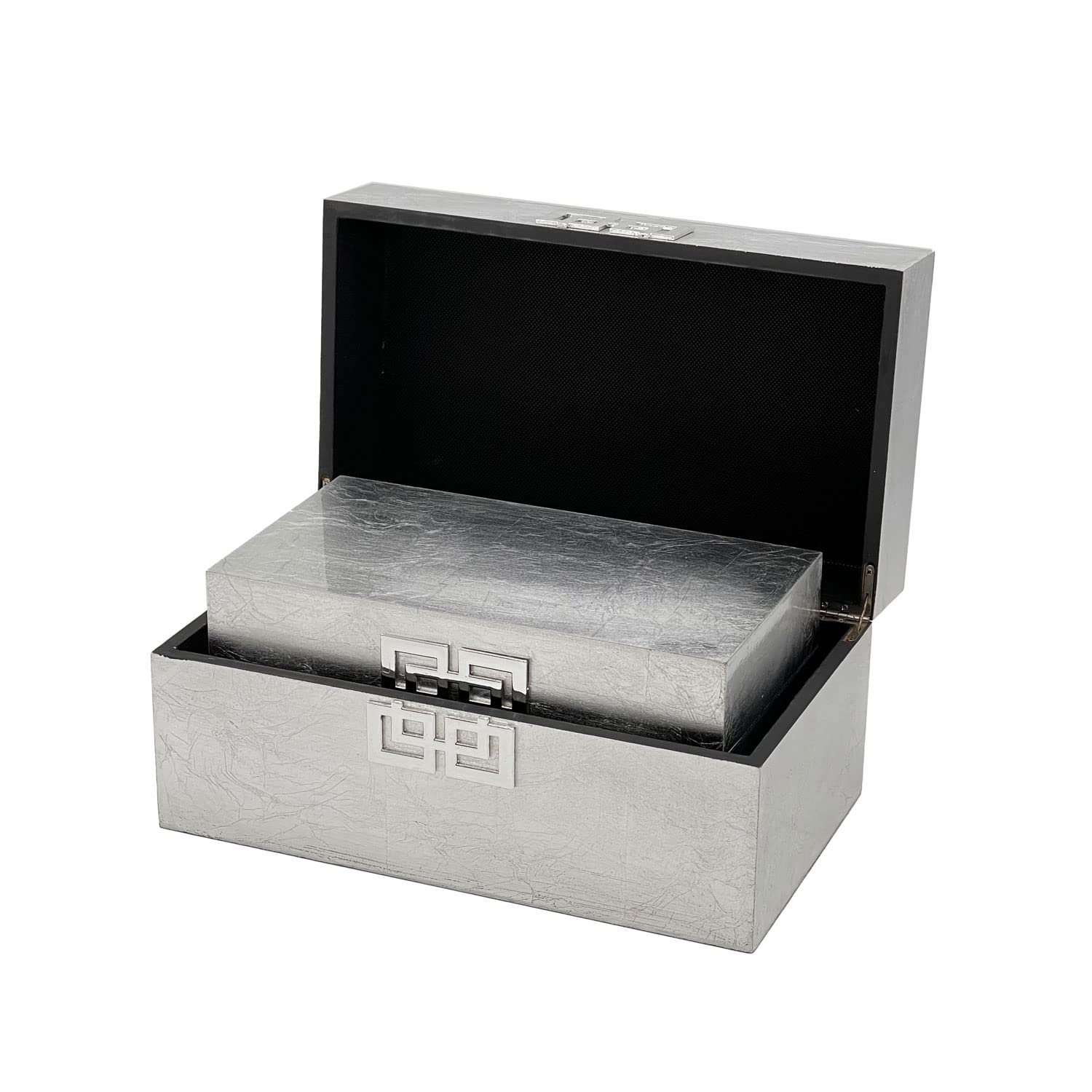 Galt International Wooden Storage Box Set with Hinged Lid - Classic Decorative Storage Box with Geometric Clasp for Bedroom, Living Room & Home Organization - Set of 2 (Silver) - Perfect for Jewelry, Keepsakes & Home Decor Display