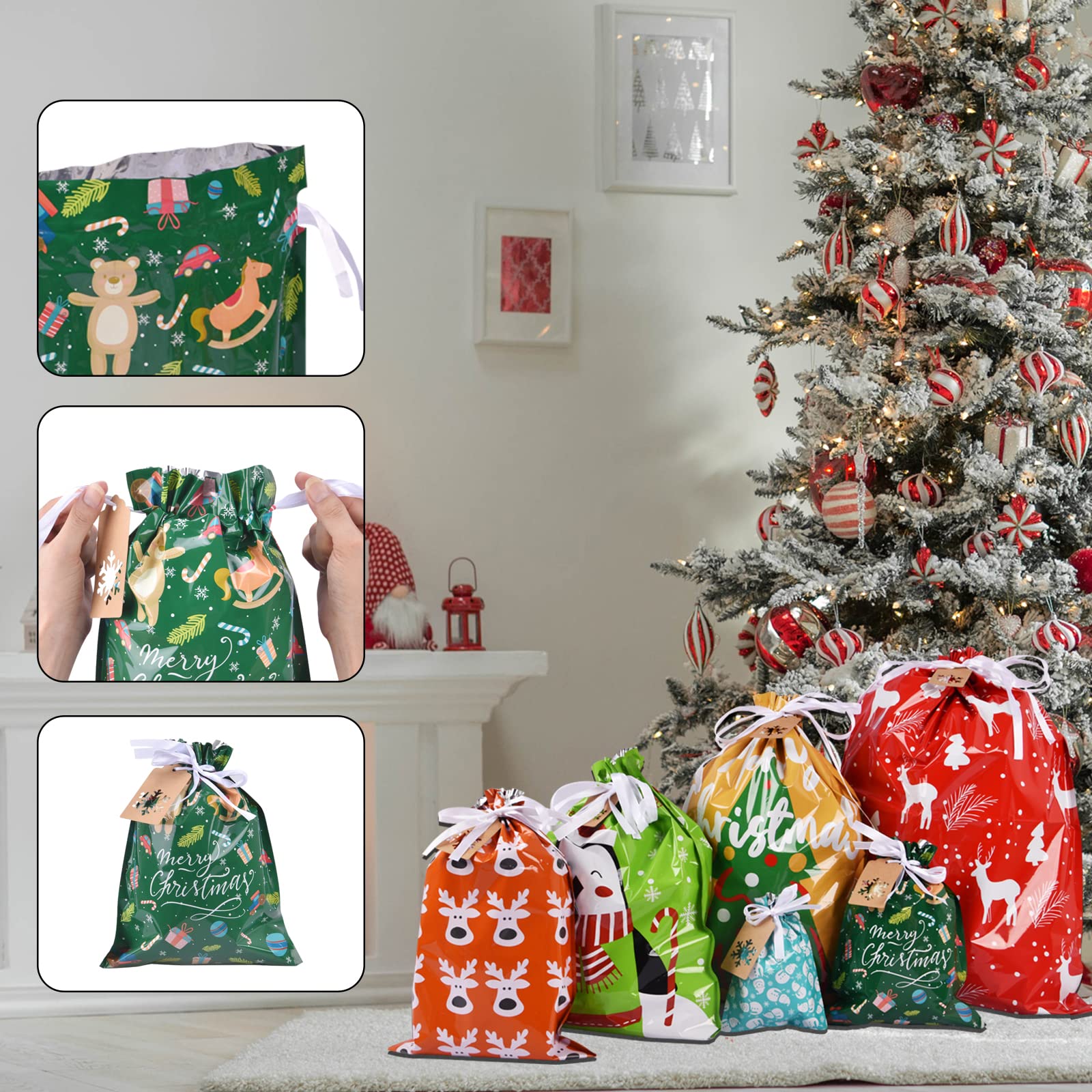 34Pcs Reusable Christmas Gift Bags Set - Assorted Sizes (Jumbo/Extra Large/Medium/Small) | Holiday Present Wrapping Bags for Xmas, Party Favors & Goody Bags | Perfect for Secret Santa, Office Gifts & Stocking Stuffers